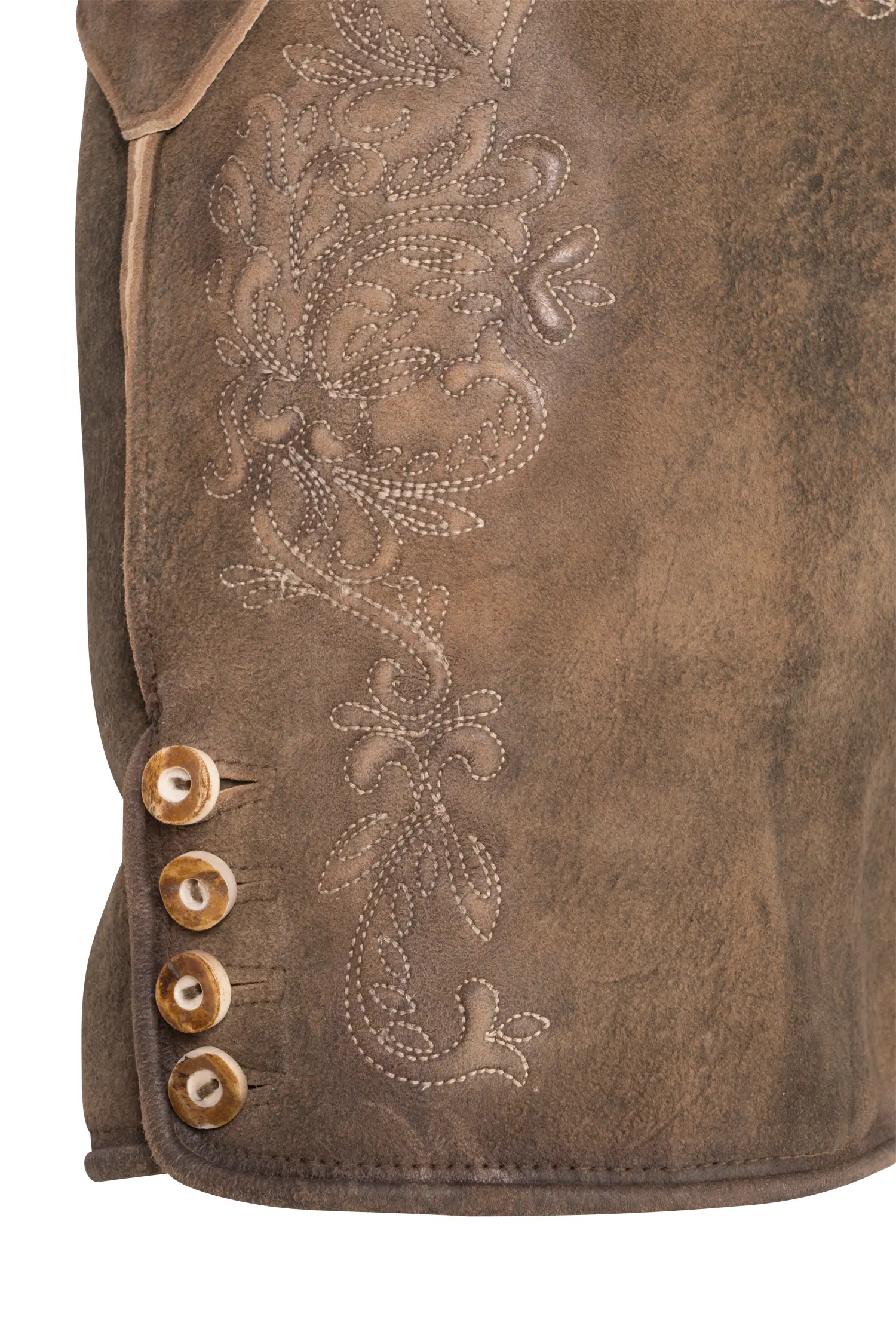 Lederhose Oskar in Braun Detail Stickerei