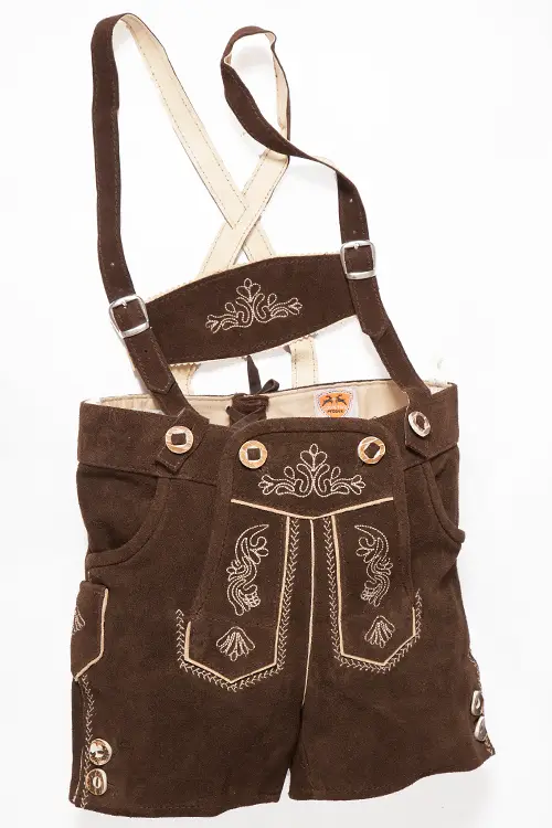 Kinder Lederhose Axel von Maddox in Dunkelbraun Kinder Lederhose kurz mit Träger in braun 2