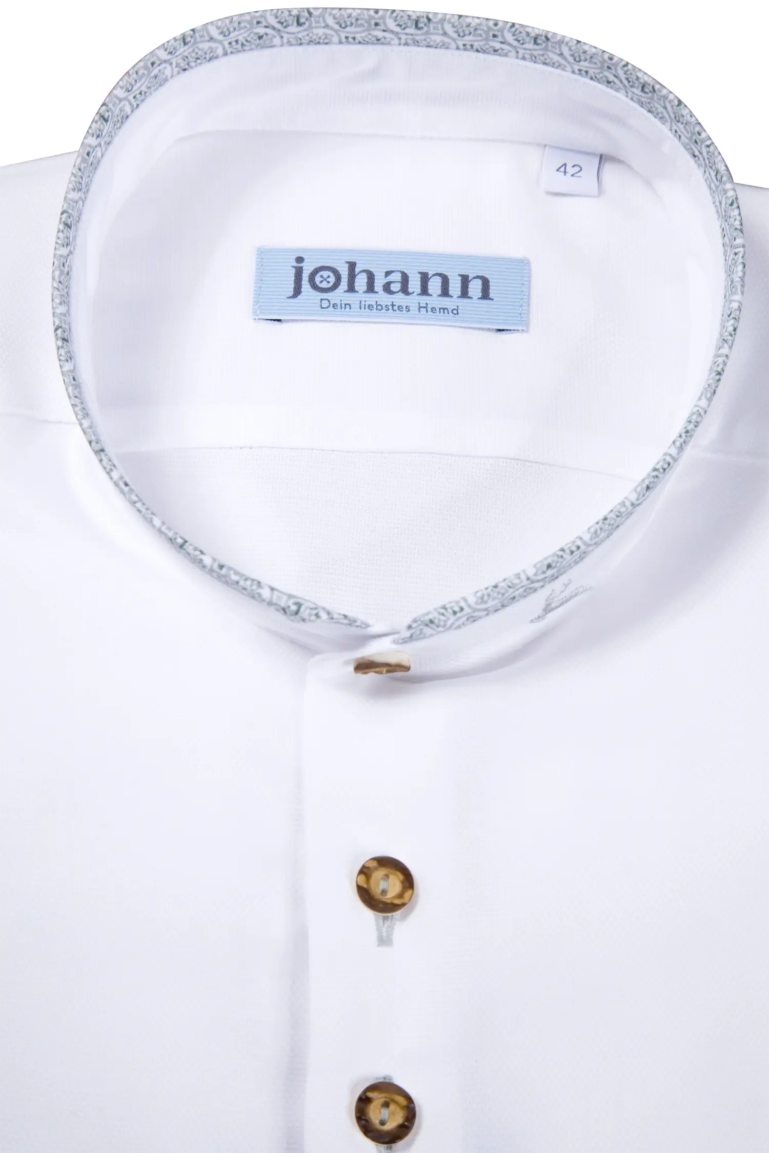 Oxford Trachtenhemd weiß / grün / grau - Detail Kragen