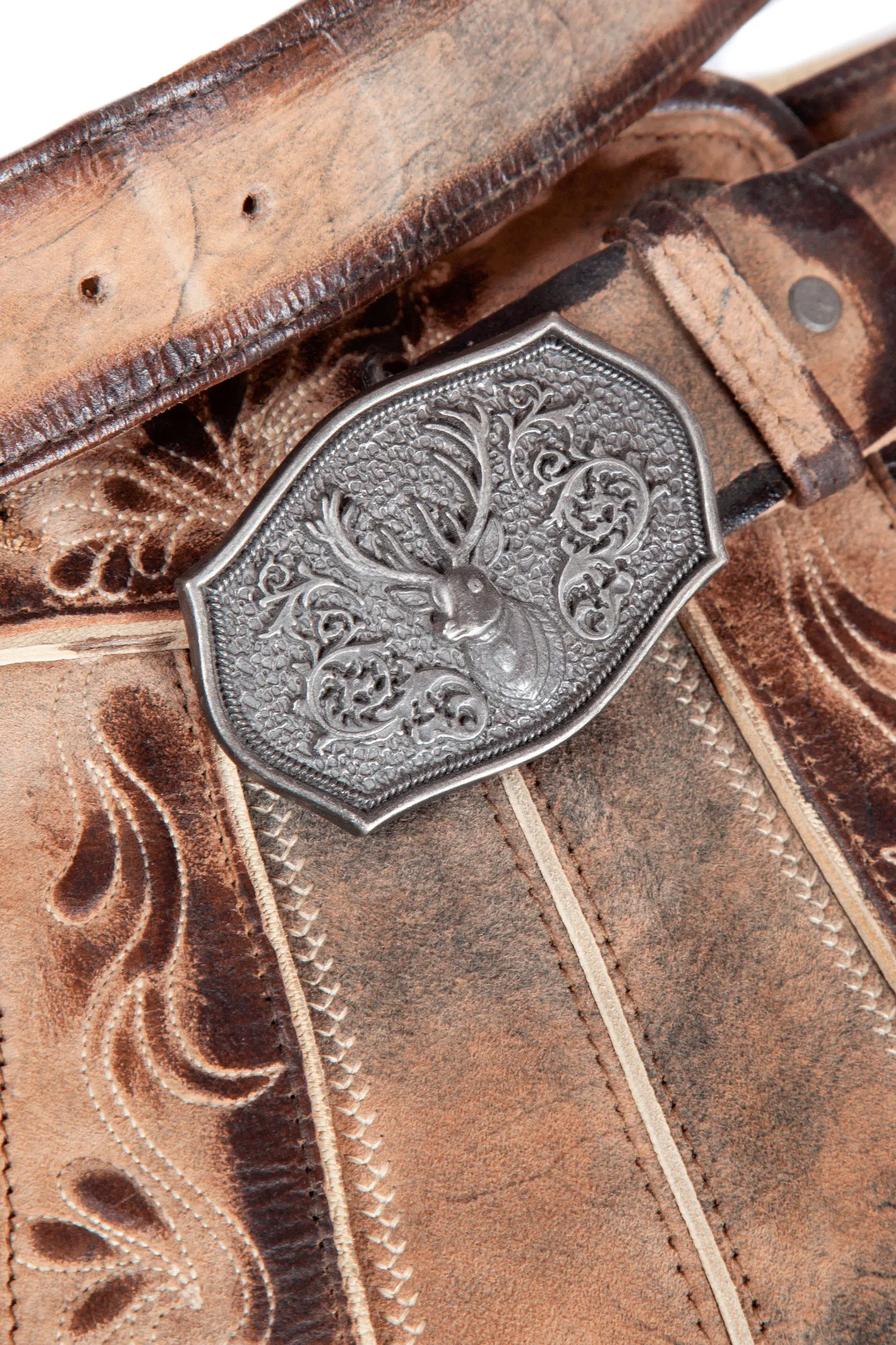 Kurze Lederhose in khaki natur - Detail Schließe