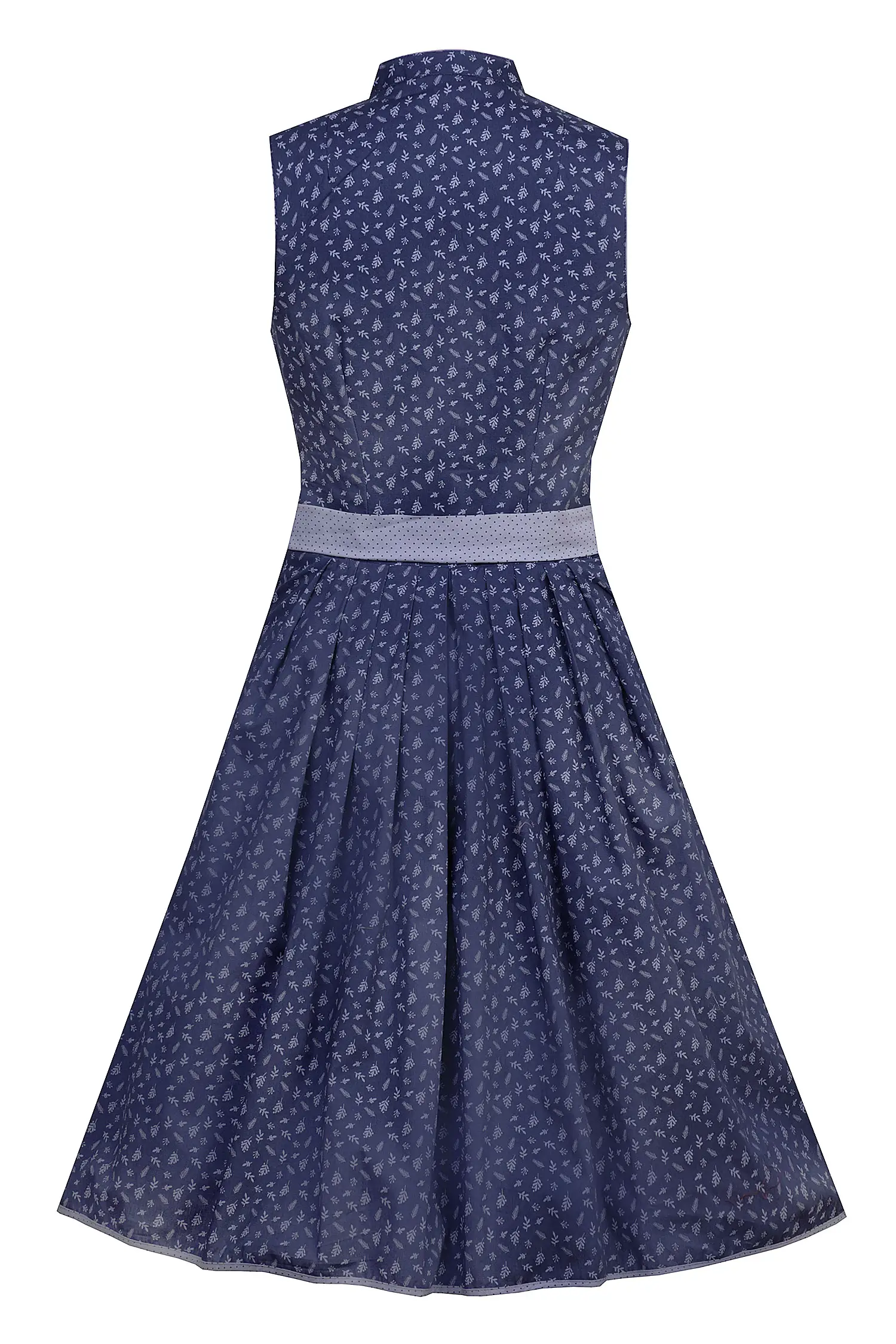 Dirndl Miriam in dunkelblau mit edler Schürze und Stehkragen - Rückansicht