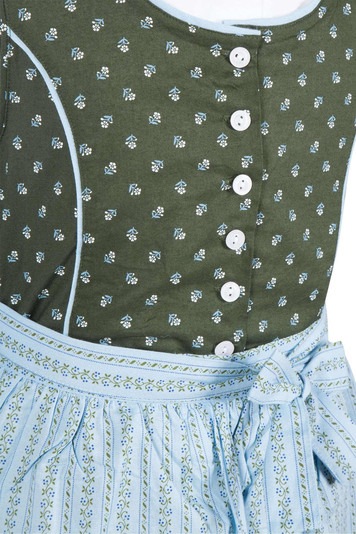 Kinderdirndl in oliv mit Bluse und Schürze - Detail Mieder