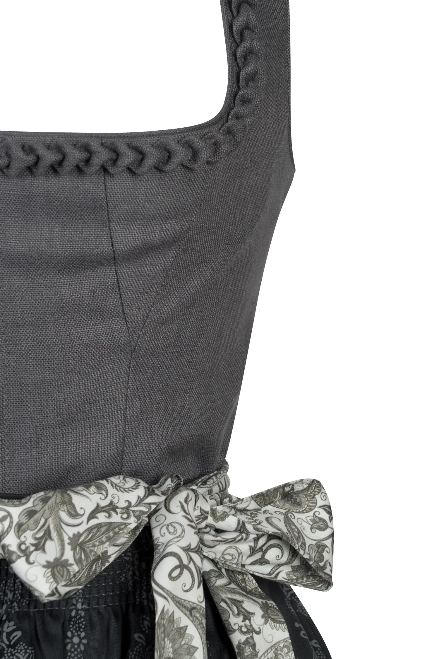 Dirndl Karina in grau mit Leinenmieder - Detail Mieder