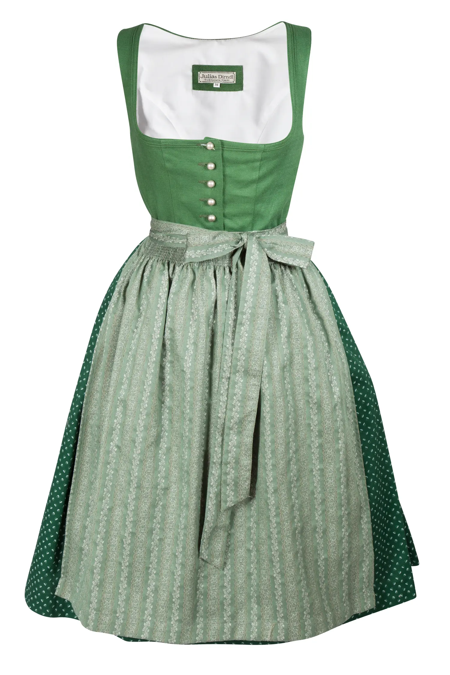 Dirndl Berta in dunkelgrün und Leinen-Mieder