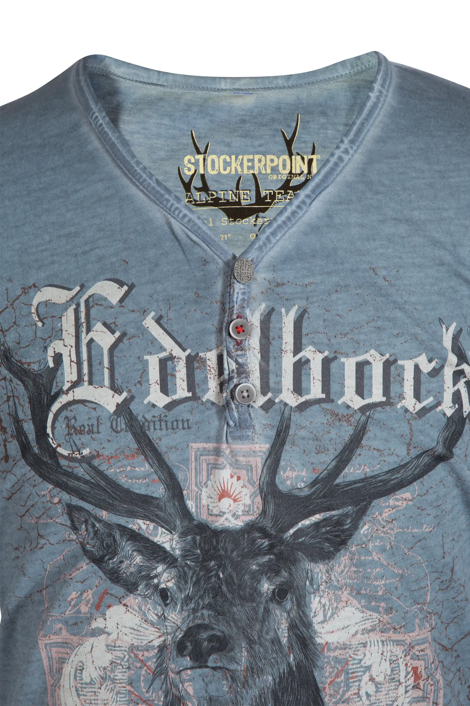 1560-1132-BL5-23-05-d6996 Herren Trachten T-Shirt Berghero in blau - Detail