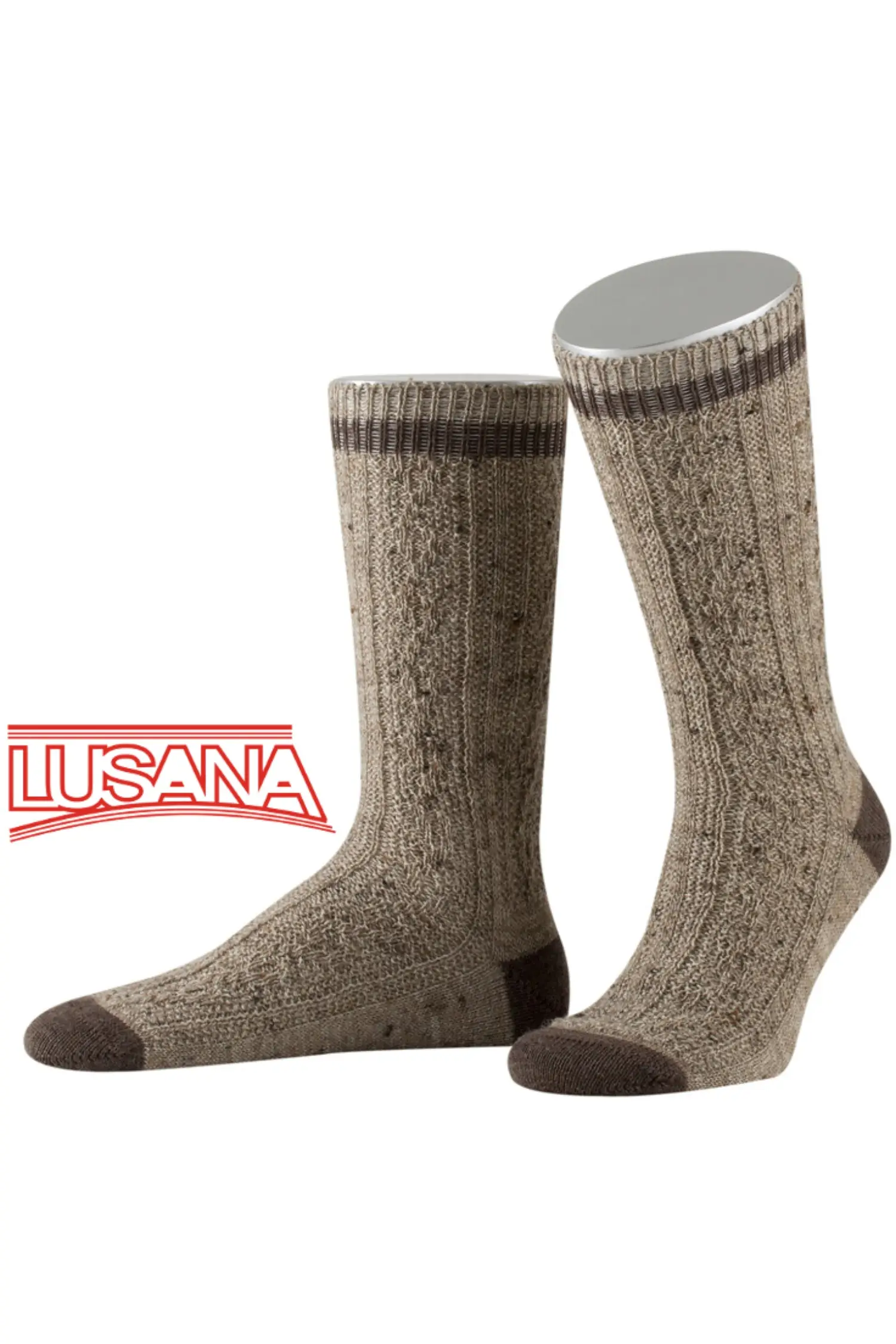 Lusana Trachtensocken Braun mit Dunkelbraunen Applikationen