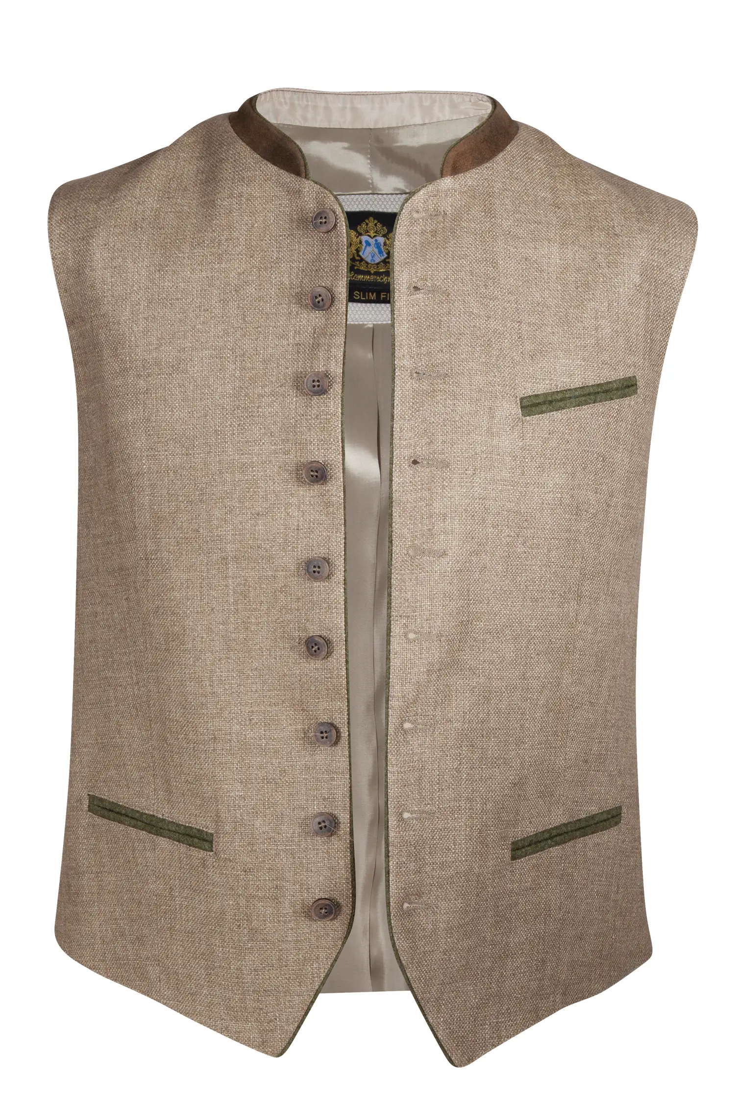 Leinen-Trachtenweste Phil in braun/grün