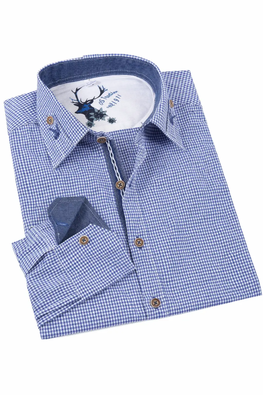 Trachtenhemd Karo klein in blau OS Trachten Hemd Blau kariert