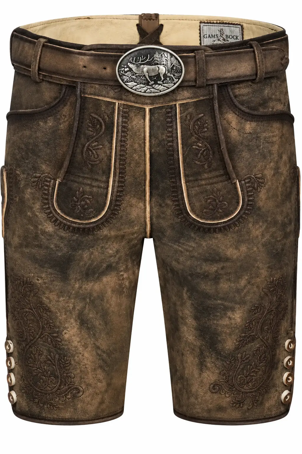 Lederhose Bertl von Gamsbock in Mittelbraun Lederhose Bertl von Gamsbock in Mittelbraun
