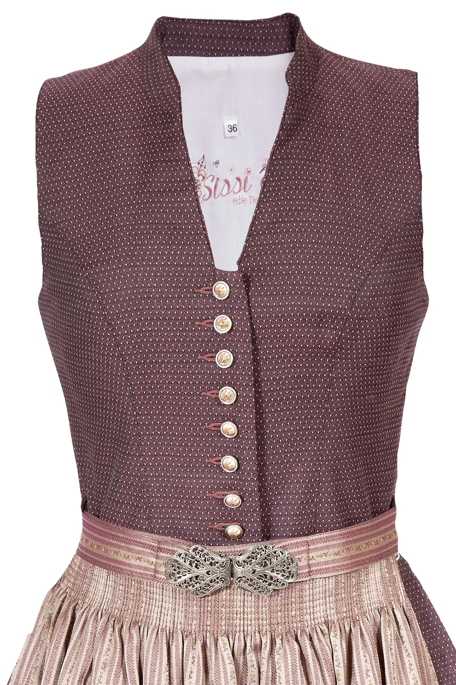 Midi Dirndl hochgeschlossen in bordeaux Mieder