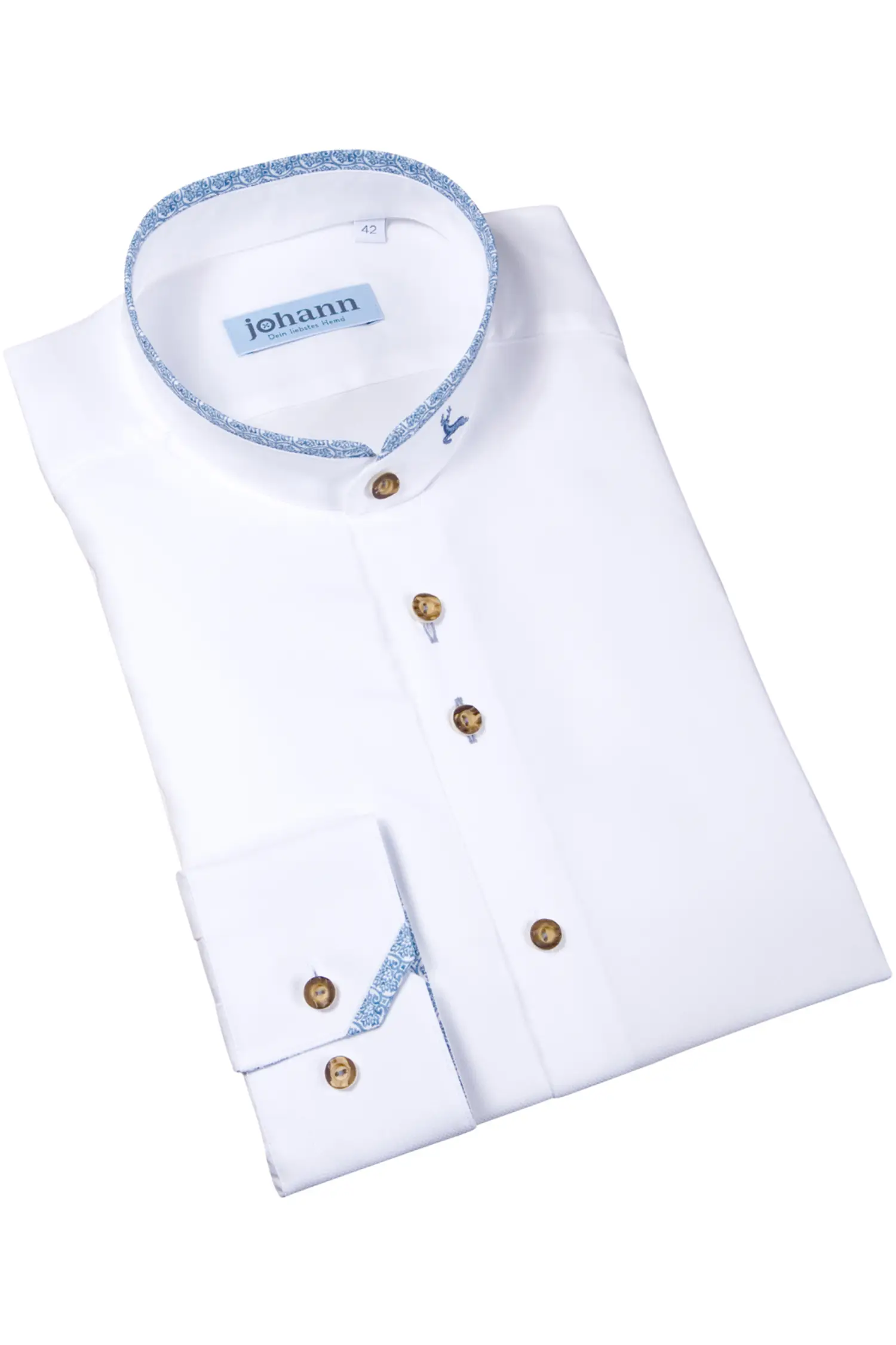 Weißes Johann Hemd mit Blauer Applikation