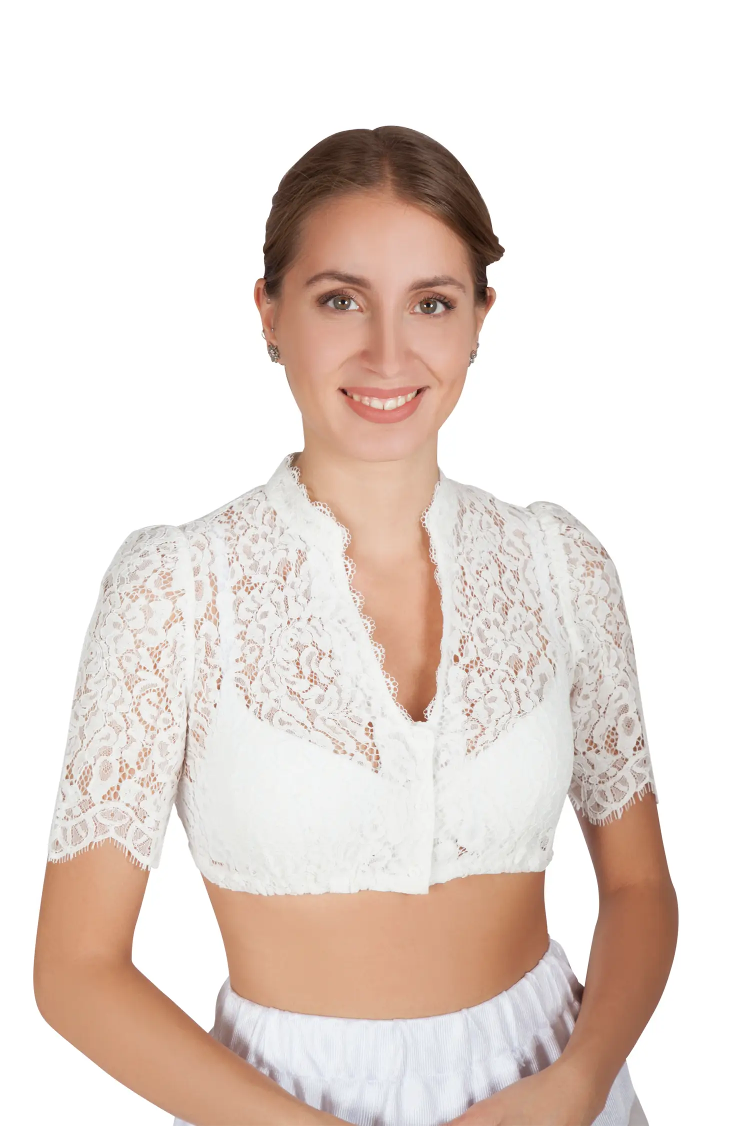 Dirndlbluse Mellingen in creme mit V-Ausschnitt