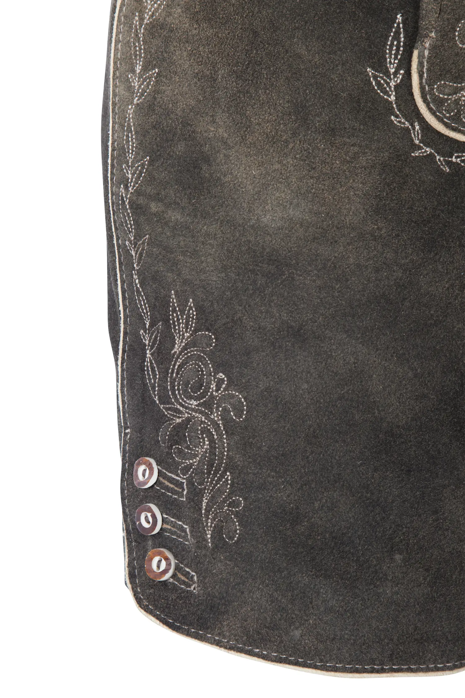 Kurze Lederhose Bonita in dunkelbraun für Damen - Detail Bein