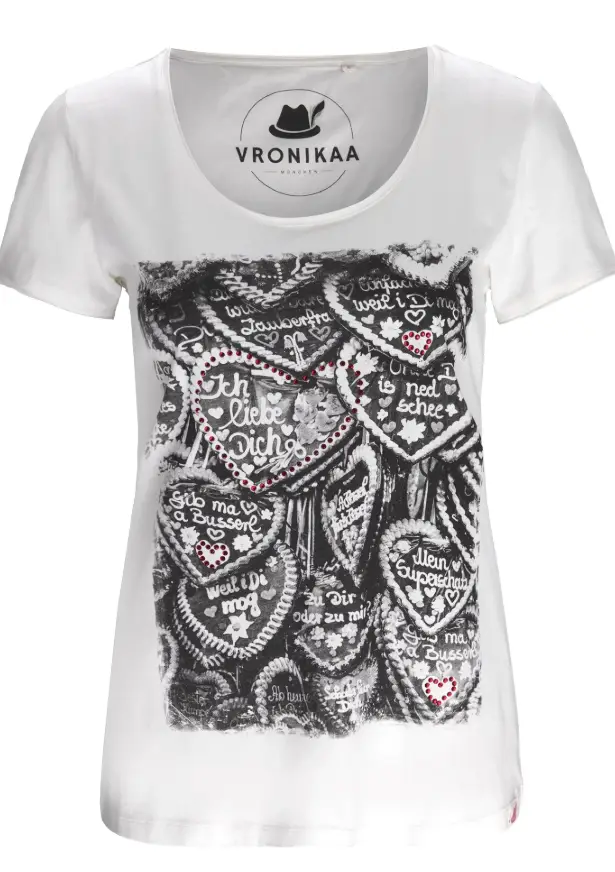 Damen T-Shirt Wiesnherzen von Vronikaa in Weiß Wiesnherzen Shirt weiß