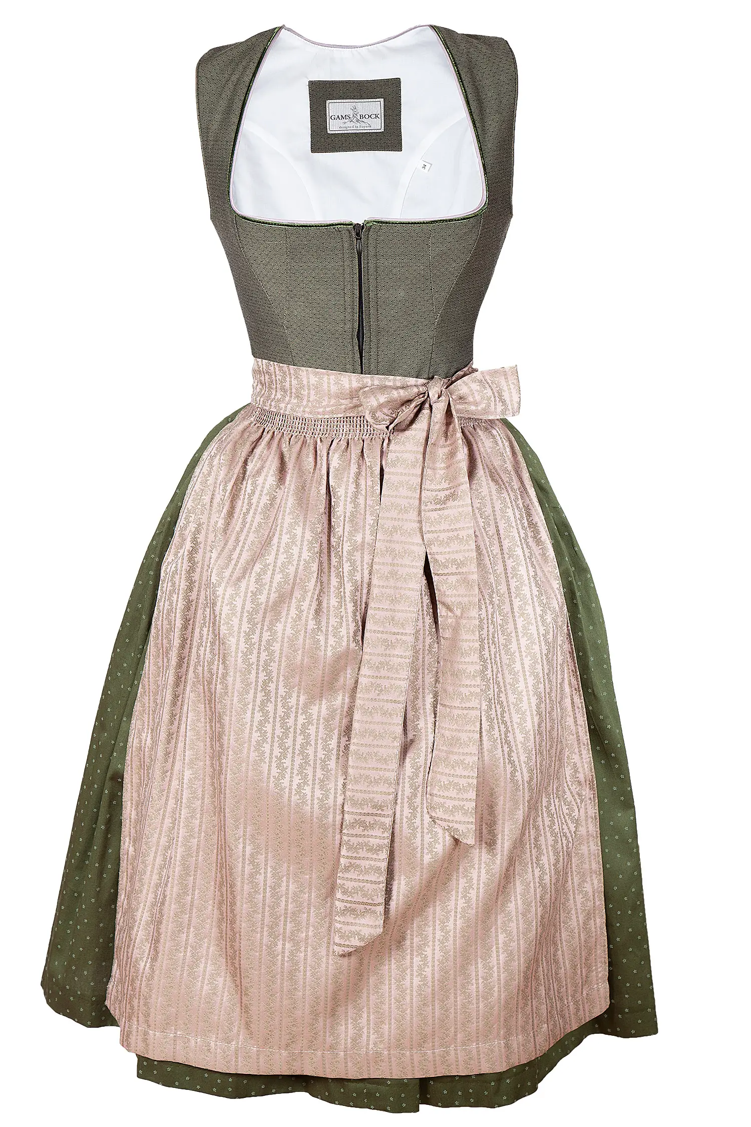 Dirndl mit Reißverschluss mit altrosa Schürze