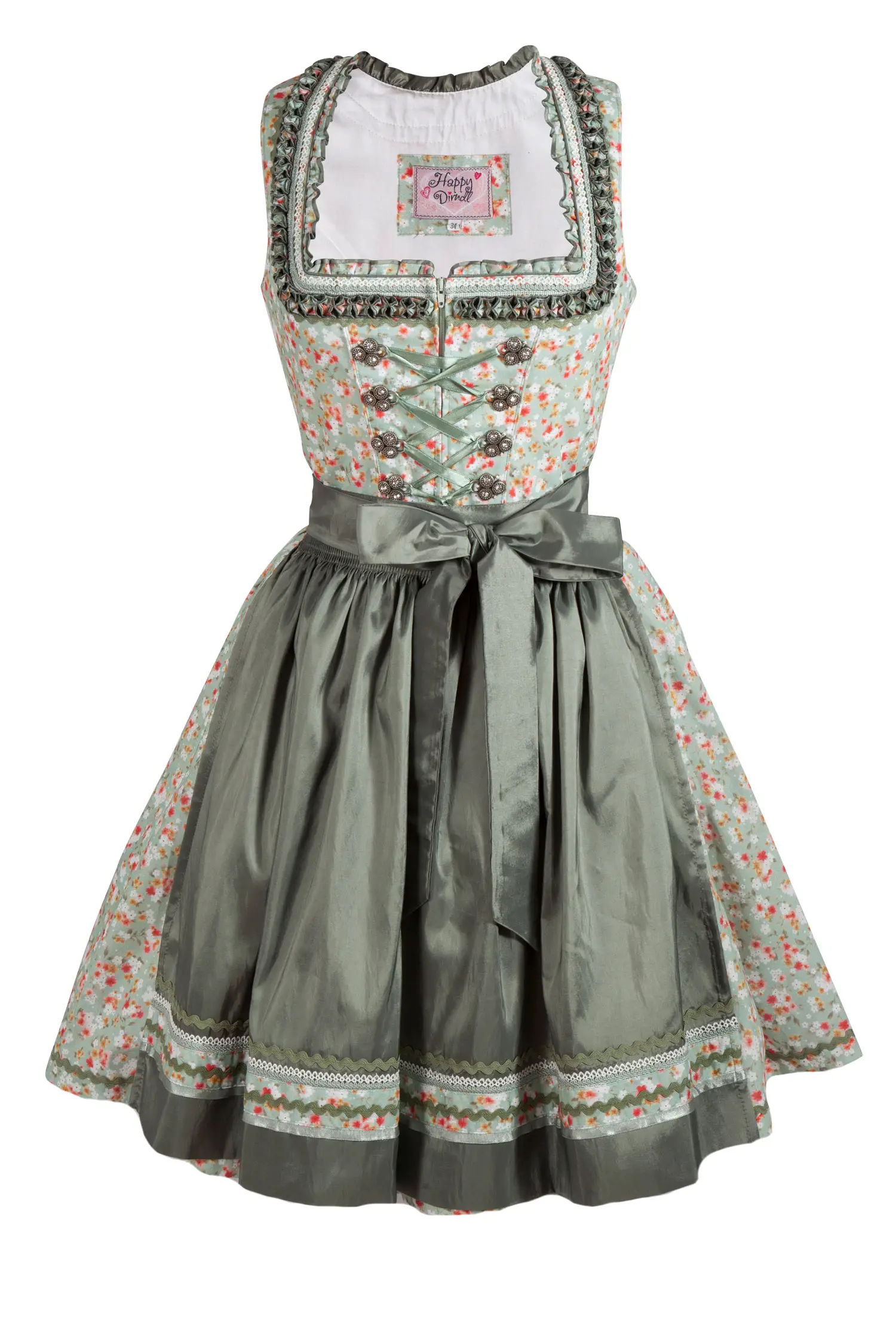 Fröhliches Dirndl in verschiedenen Grüntönen