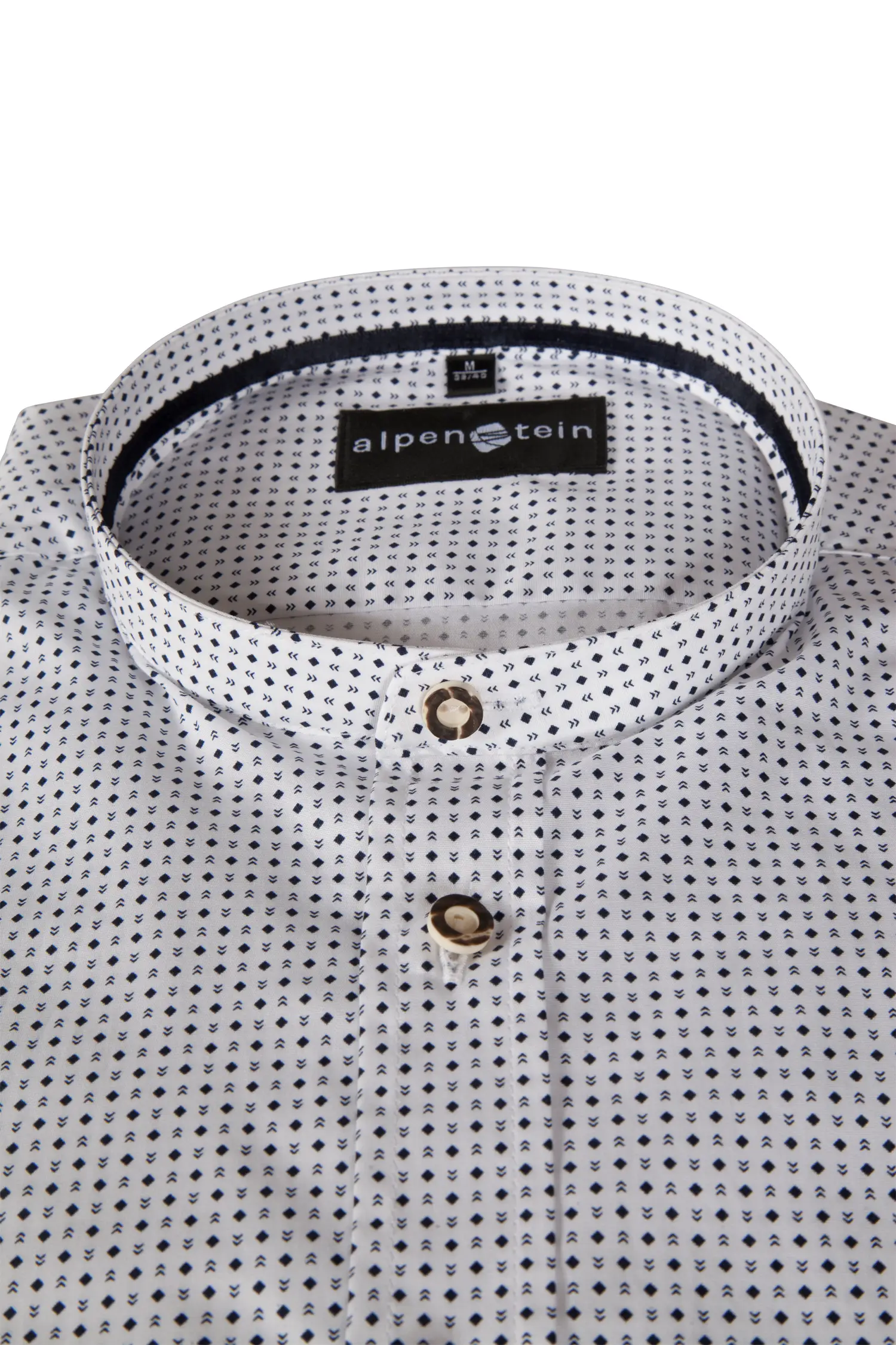 1509-0018-BL5-23-06-b0458 Trachtenhemd in weiß mit blauem Muster - Detail Kragen