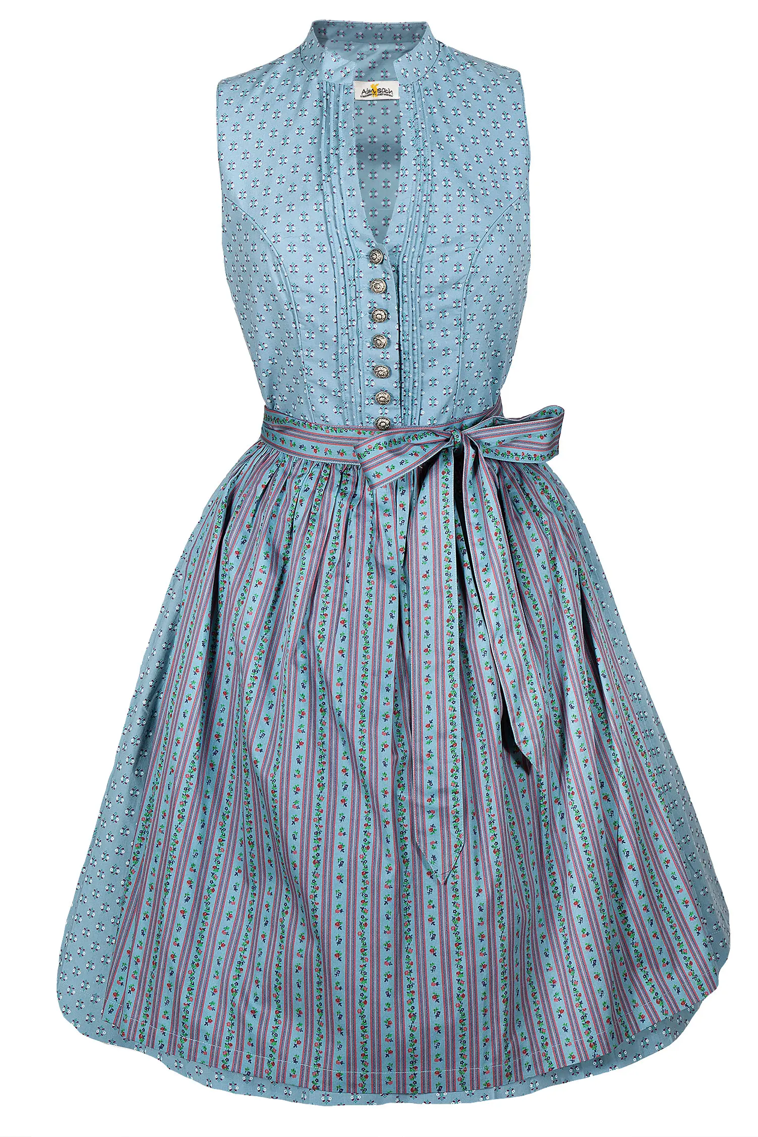 3081-0120-BL5-23-03c-4192a Hochgeschlossenes Dirndl in rauchblau