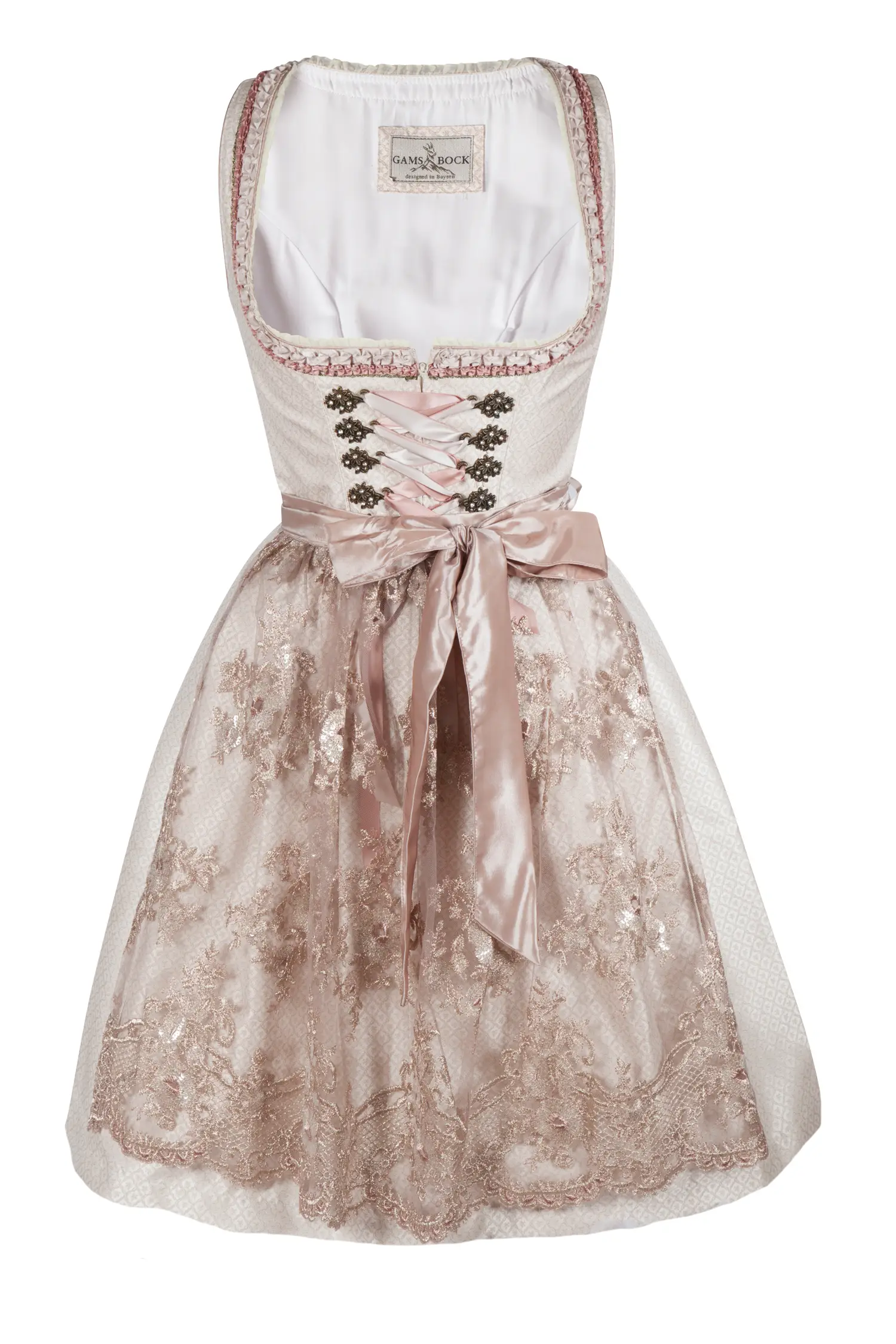 Mini Dirndl in taupe mit Spitzenschürze