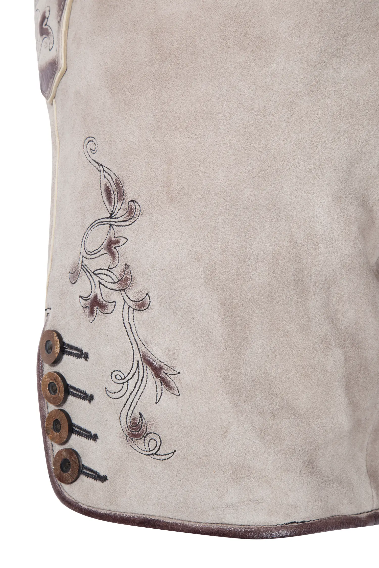 Kurze Lederhose in hellgrau - Detail Bein