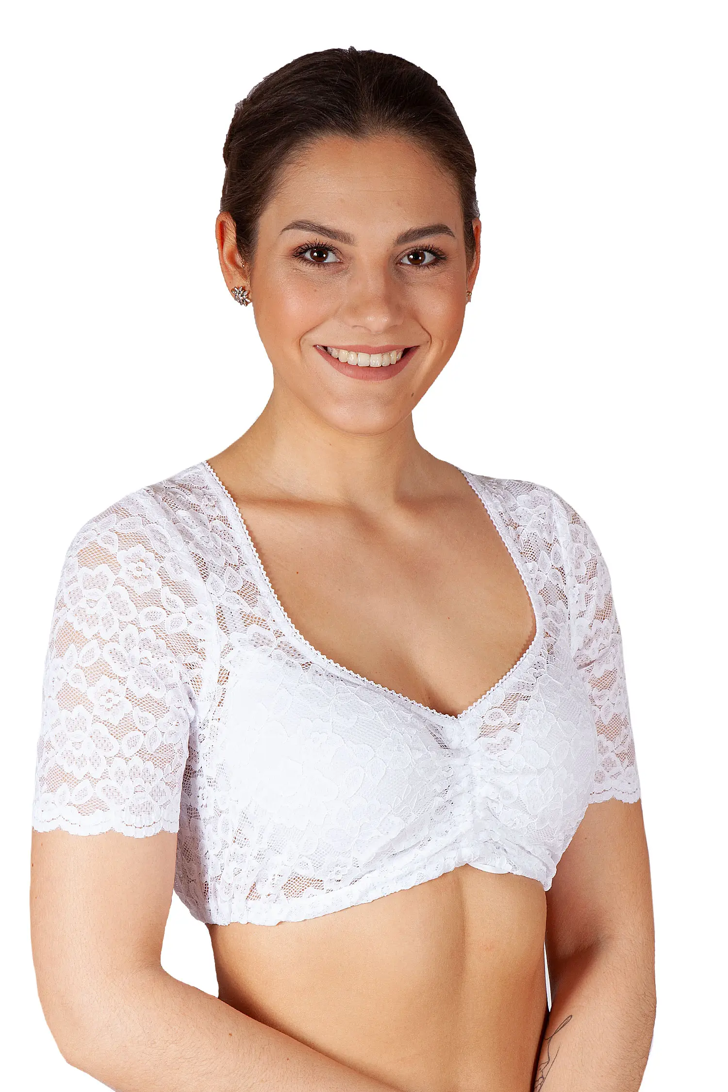 Dirndlbluse aus Stretch-Spitze in weiß