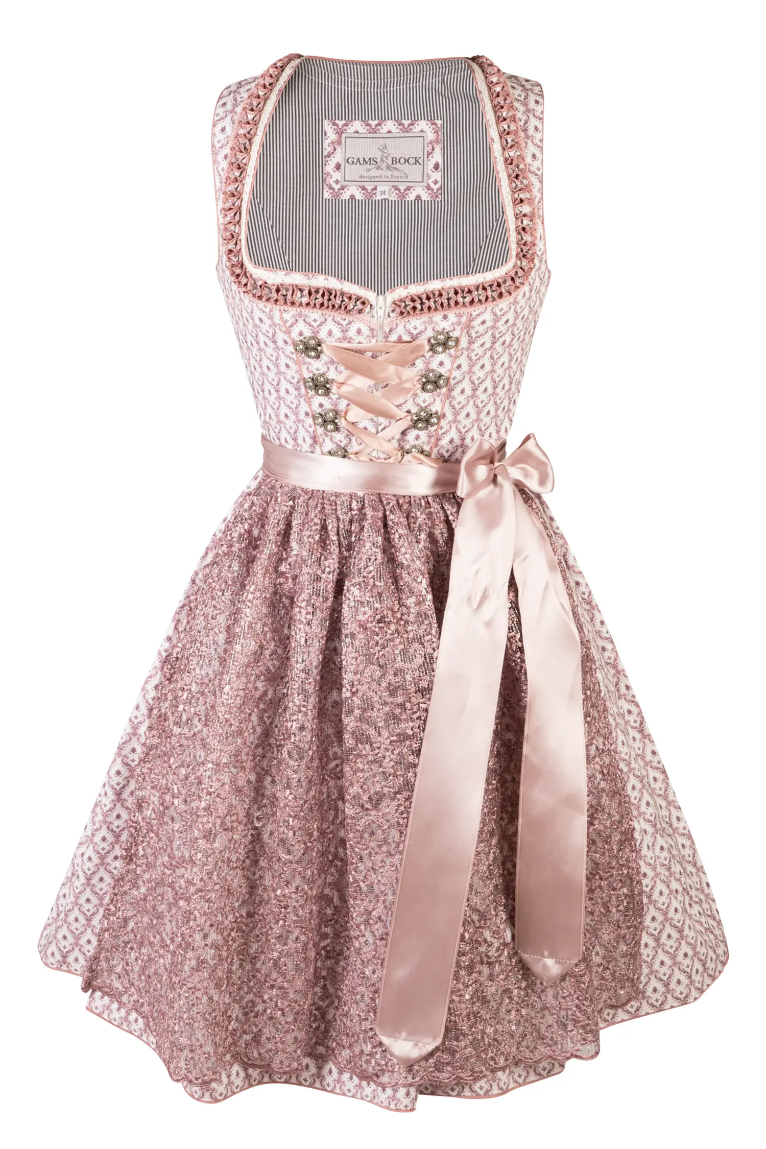 3051-1521-ro7-23-08-212102468 Dirndl in weiß / altrosa mit Glitzerschürze