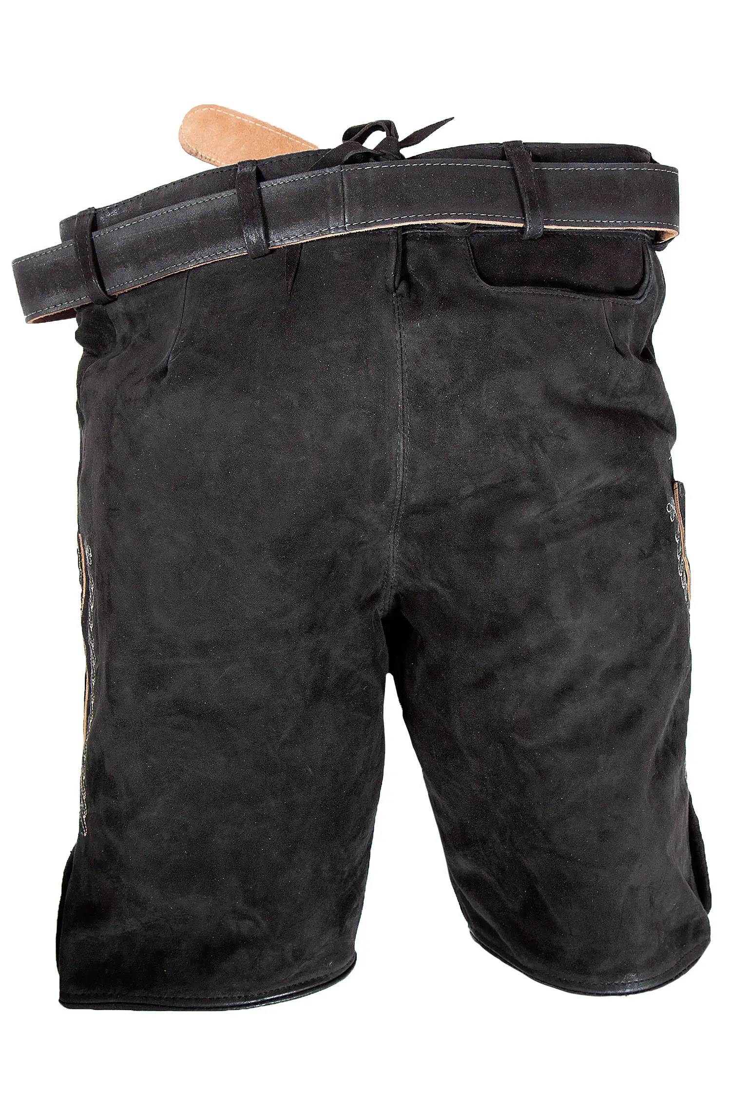 1607-0010-8na22-12a-3212 Kurze Lederhose in schwarz von Maddox - Rückansicht