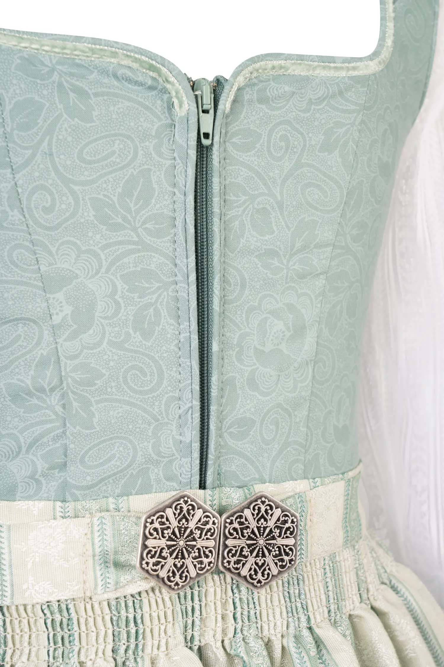 3 tlg. Kinderdirndl Rosalie mint mit Shirt und Schürze - Detail Mieder