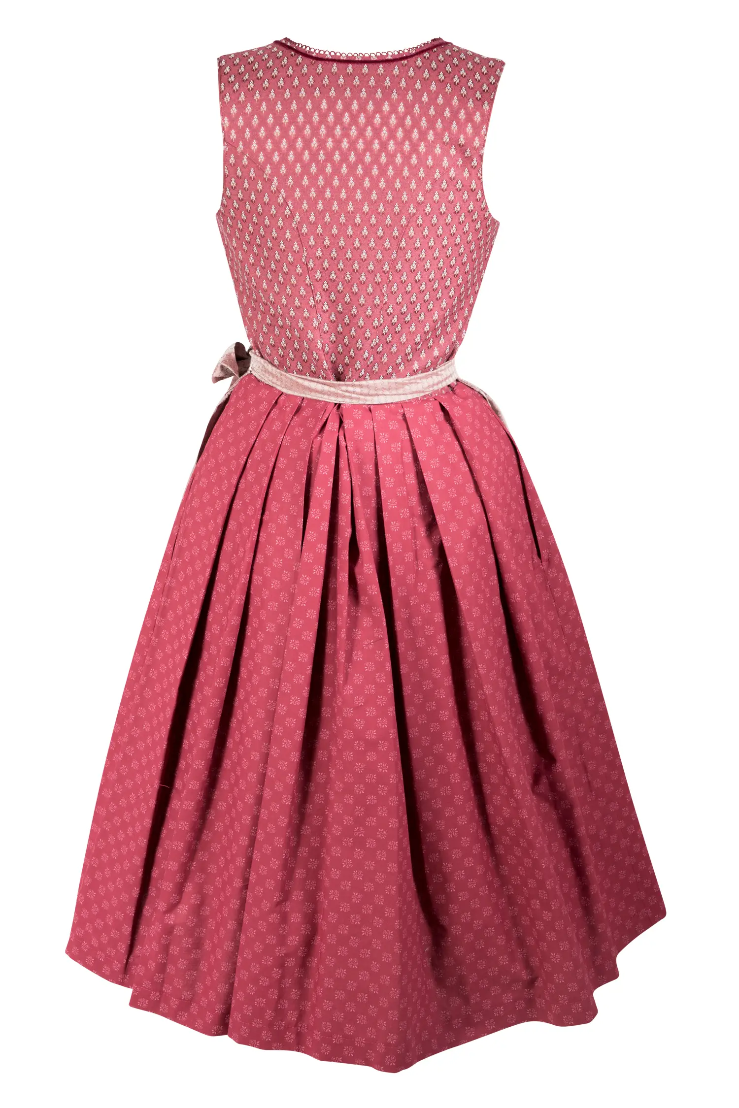 Gamsbock Dirndl in satten Rottönen - Rückansicht