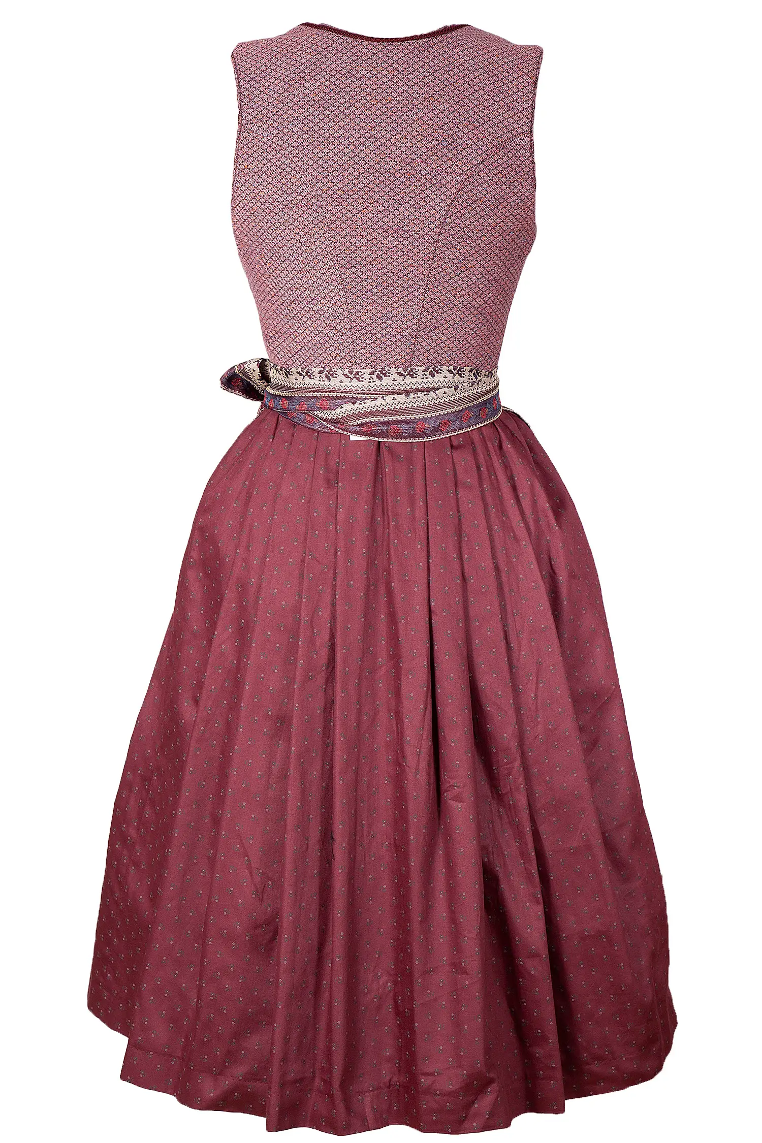 Dirndl in bordeaux mit traditioneller Schürze - Rückseite