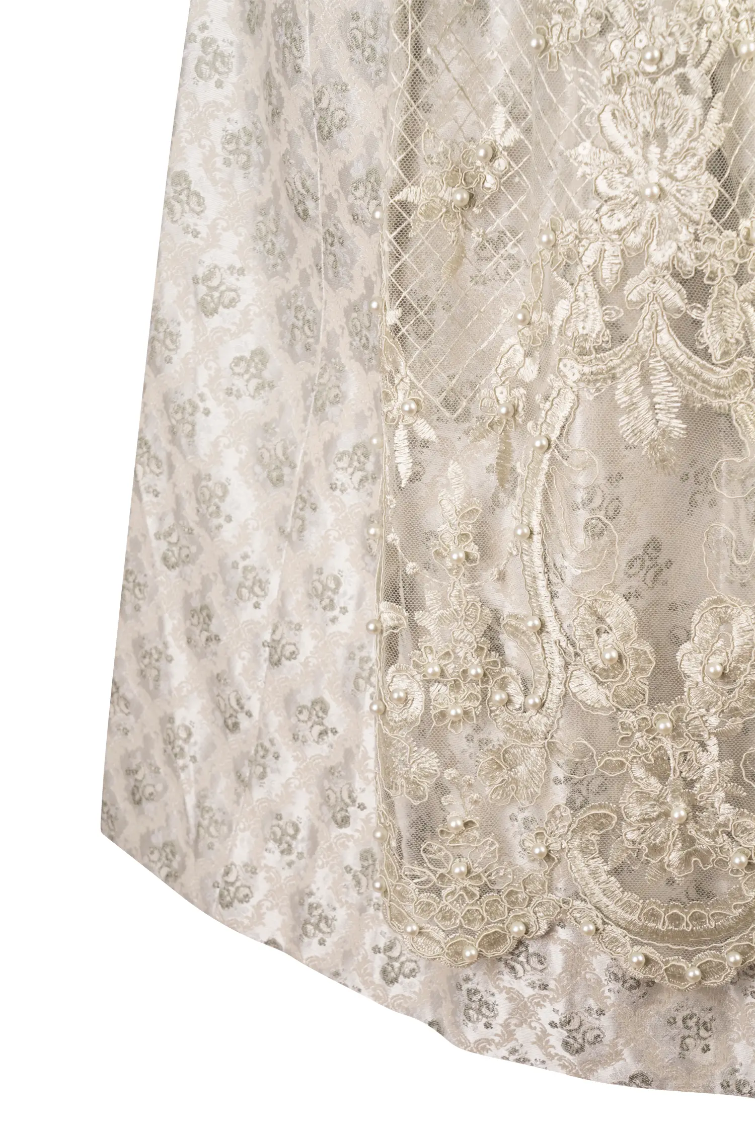 Dirndl Kalinda in silber / grün mit Netzschürze - Detail Rock