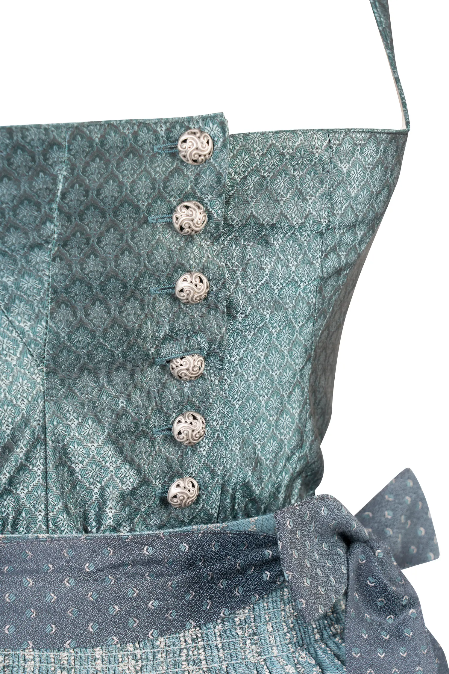 Gamsbock Dirndl Barbara in petrol - Detail Mieder