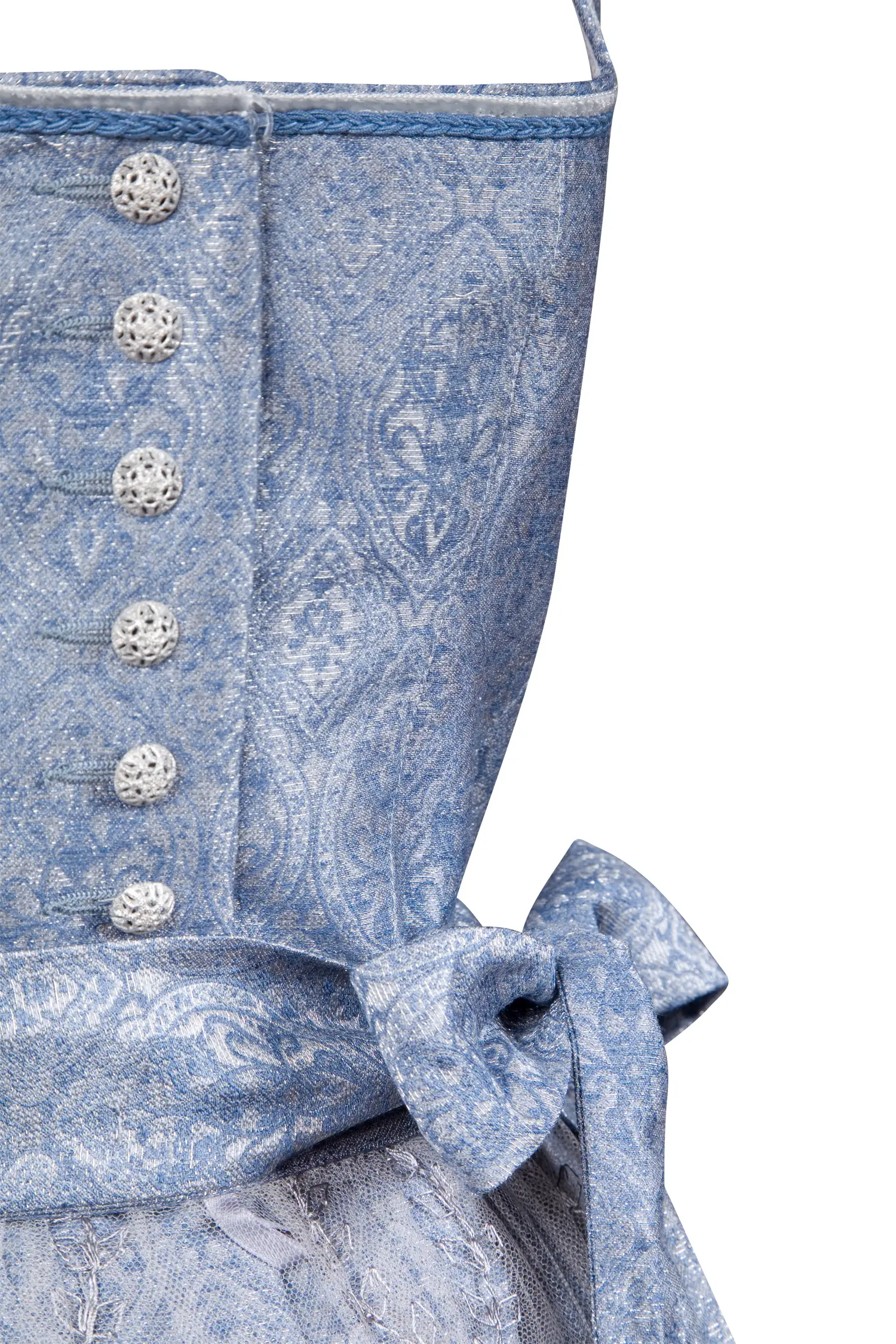 3098-0363-bl4-23-11-290028 Tramontana Dirndl in blau/grau - Detail Mieder