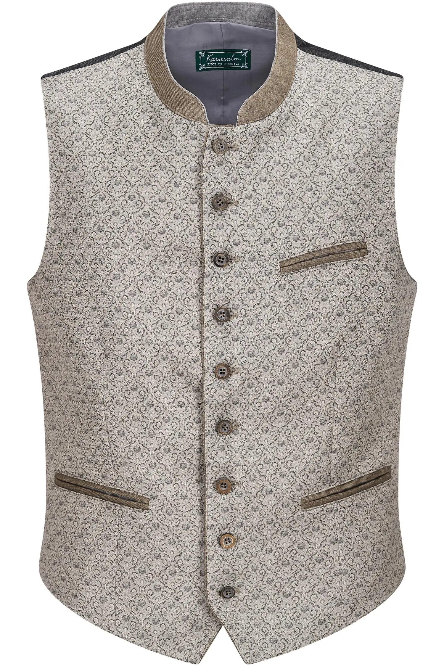 Beige Kaiseralm Weste mit Lederkragen Brixen