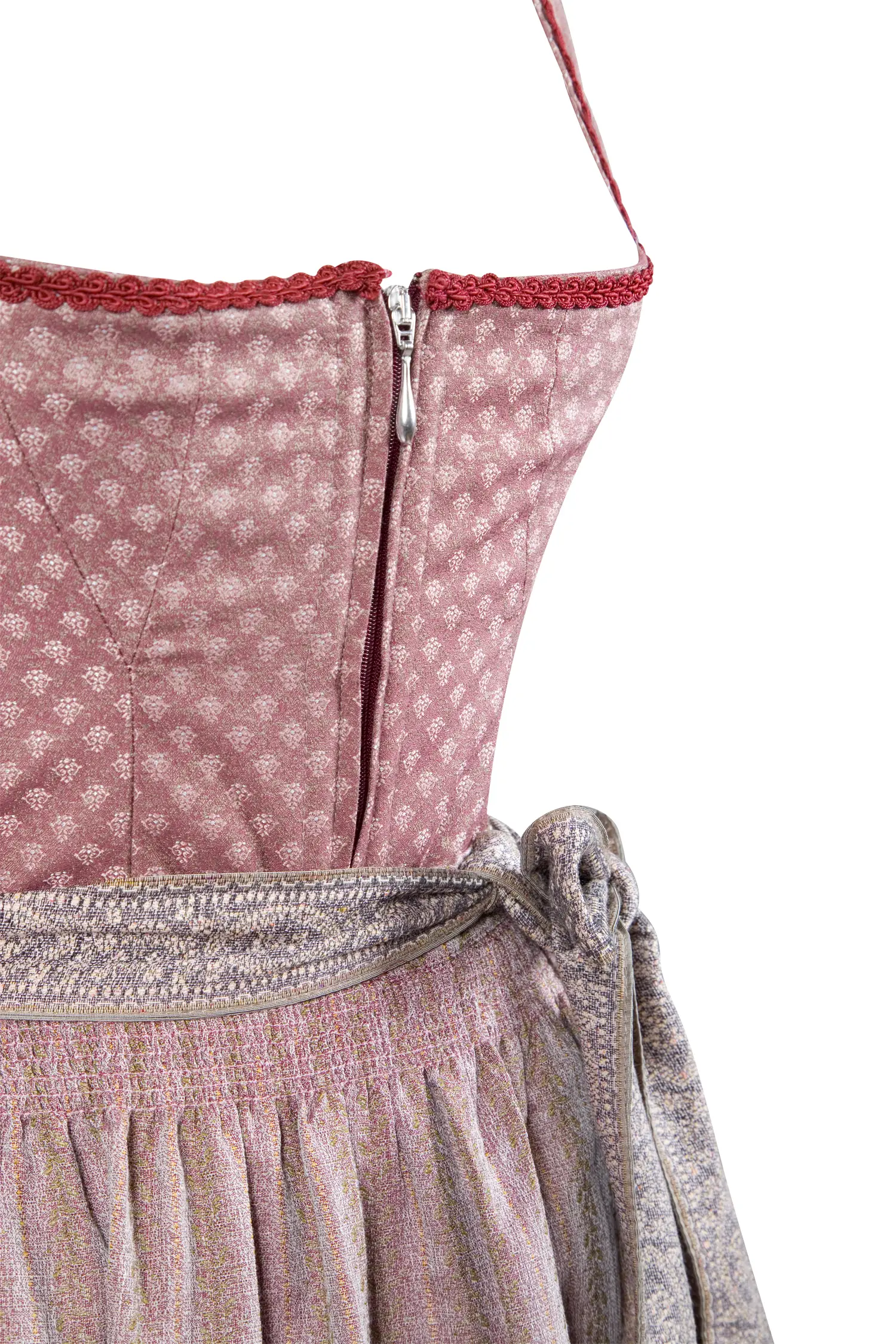 Dirndl Rosamunda in beere/altrosa mit Reißverschluss - Detail Mieder