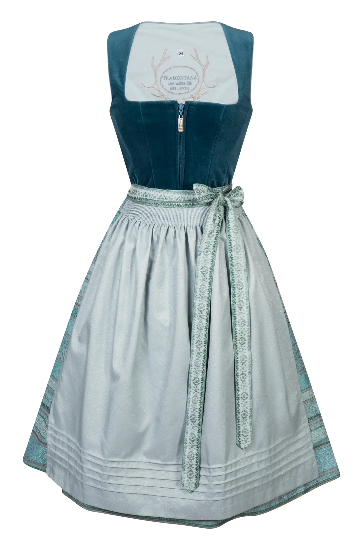 Samtdirndl in türkis mit Glitzerschürze