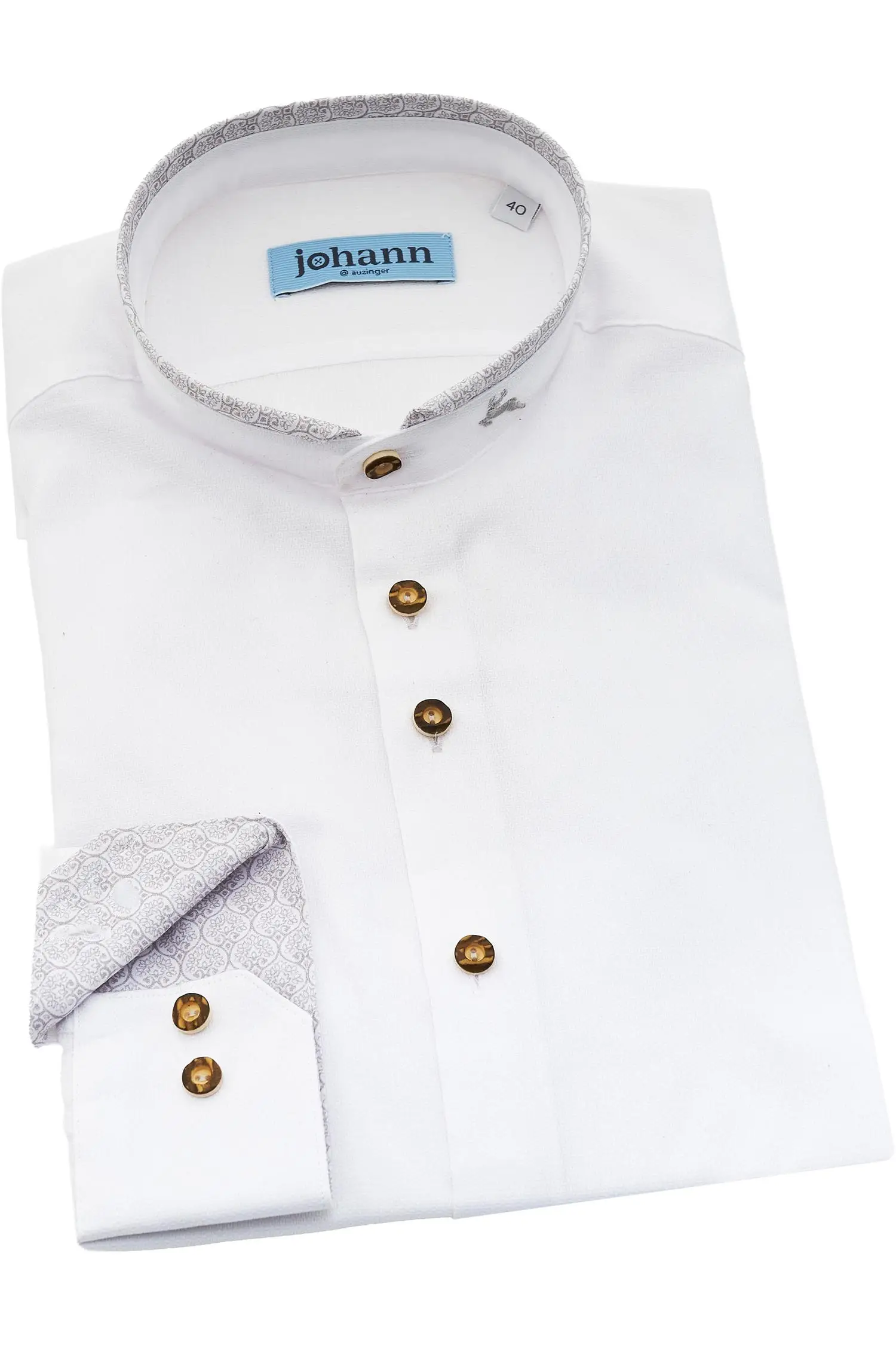 Herrenhemd Oxford von Johann in Weiß mit grauen Applikationen Johann Hemd in Weiß mit Applikationen