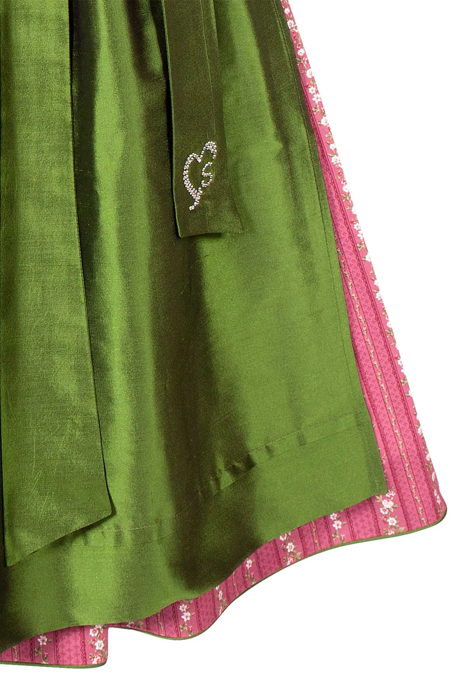 Sportalm Dirndl in rosa und grün mit Seidenschürze Detail
