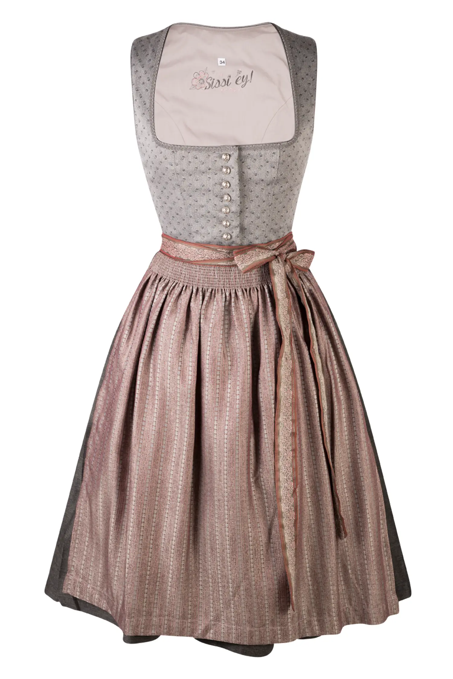 Extravagantes Stretchdirndl in grau / altrosa