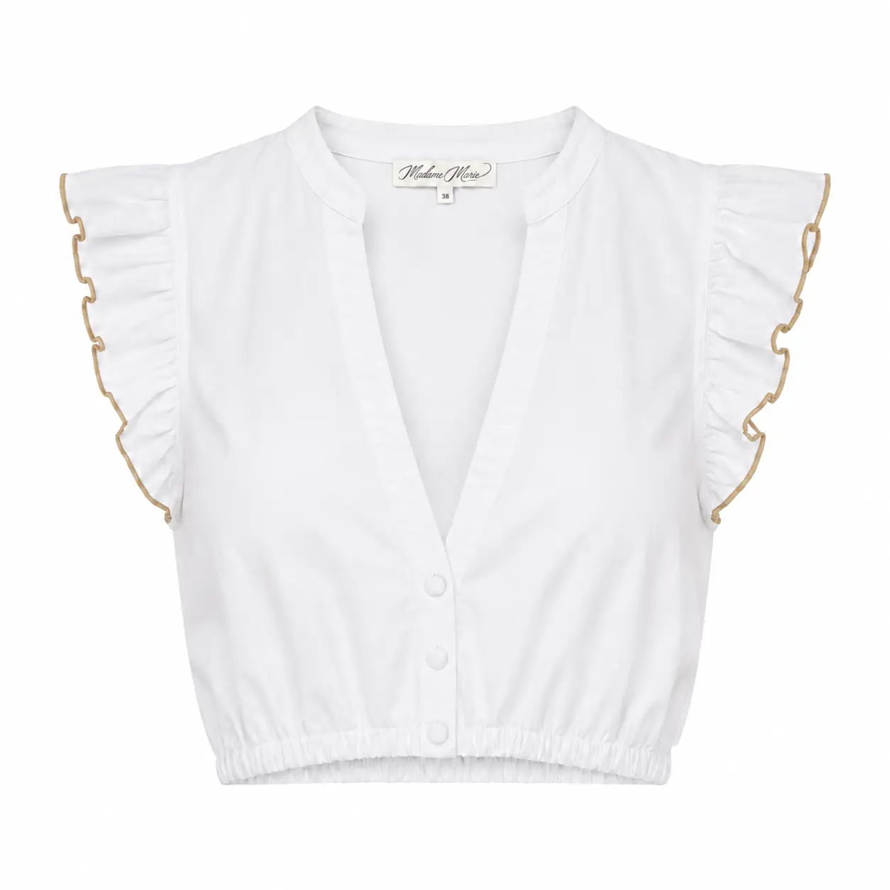 Dirndlbluse Lunavea von Madame Marie in Weiß mit Beiger Einfassung Dirndlbluse Lunavea in Weiß mit Beiger Einfassung von Madame Marie