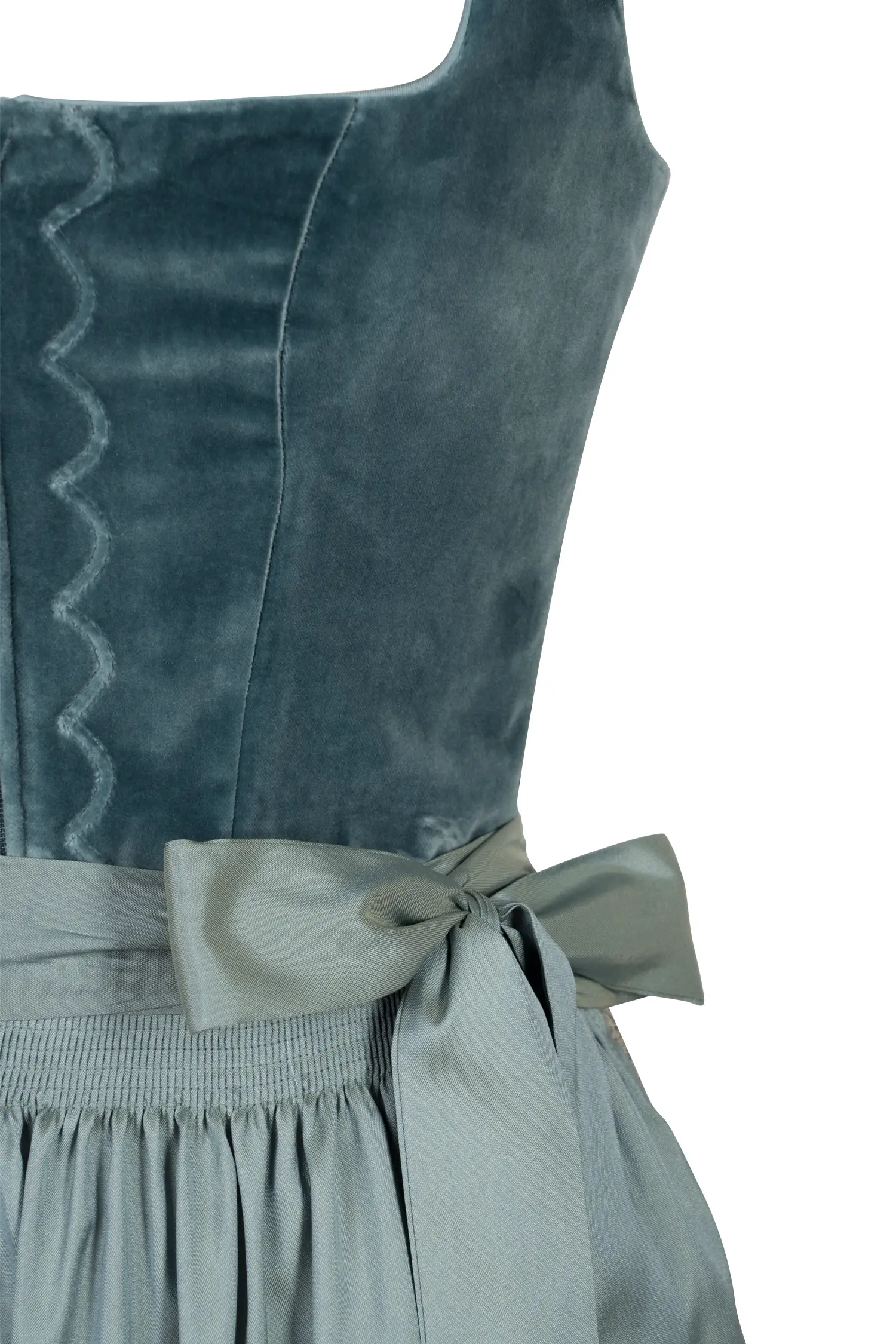 Wenger Dirndl Wiebke in petrol mit Samtmieder - Detail Mieder