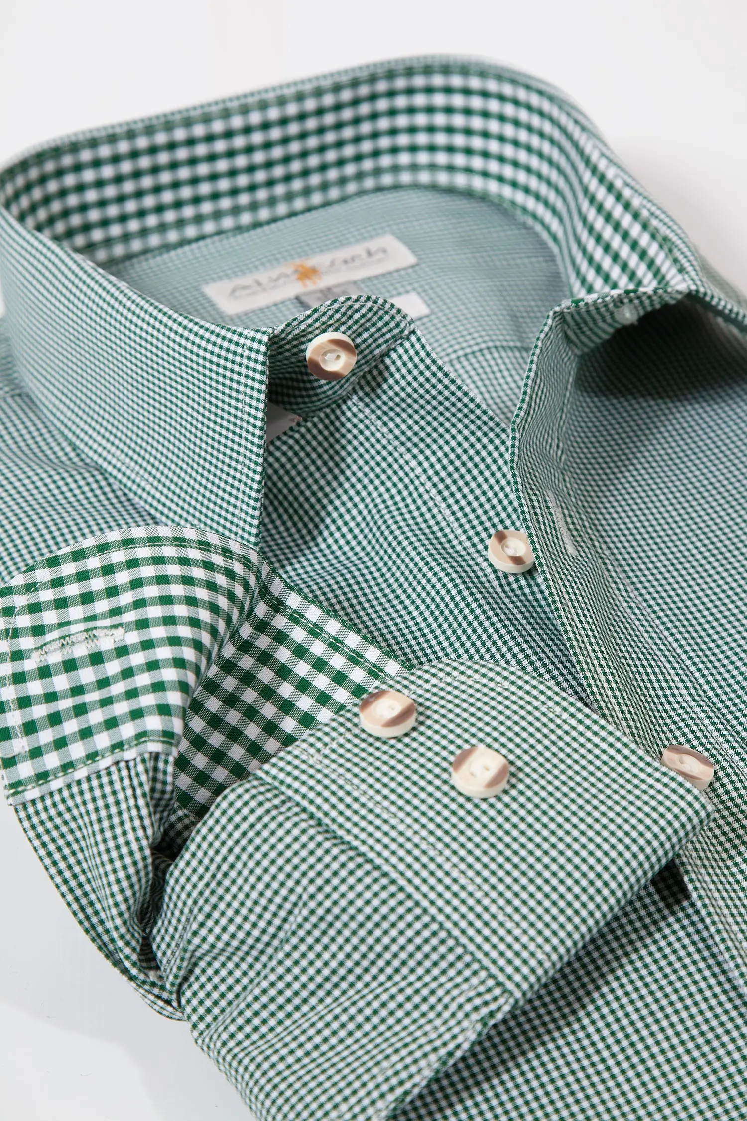Slim Fit Trachtenhemd in kleinen Karos tanne Detail
