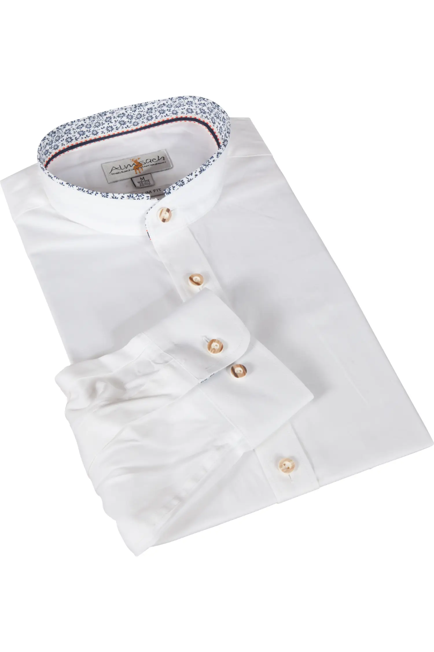 Stehkragenhemd von Almsach in Weiß mit Blauem Krageneinsatz