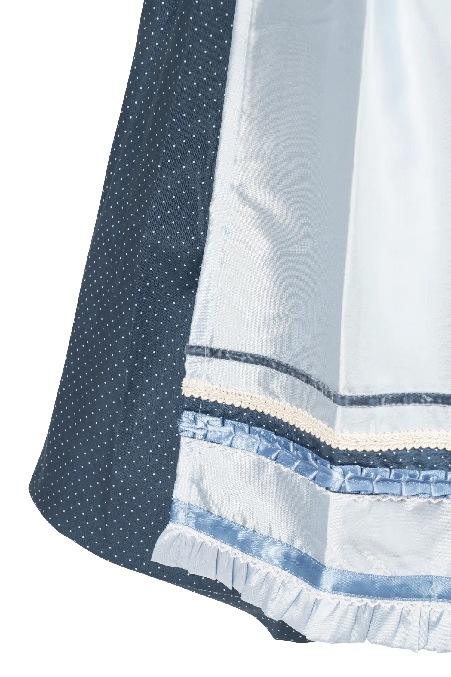 3061-0164-bl7-23-07d-00666 Blaues Dirndl mit auffälliger Schürze - Detail Rock