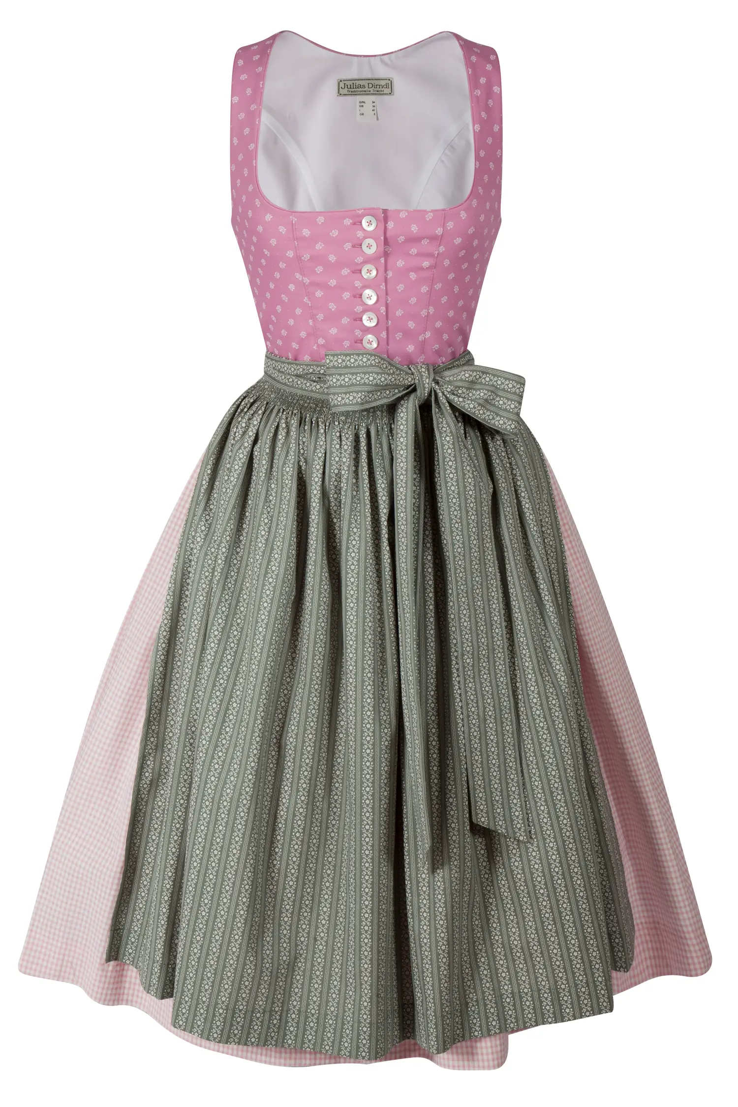 3091-1513-ro523-05-b6522 Dirndl Pillersee in altrosa mit kariertem Rock