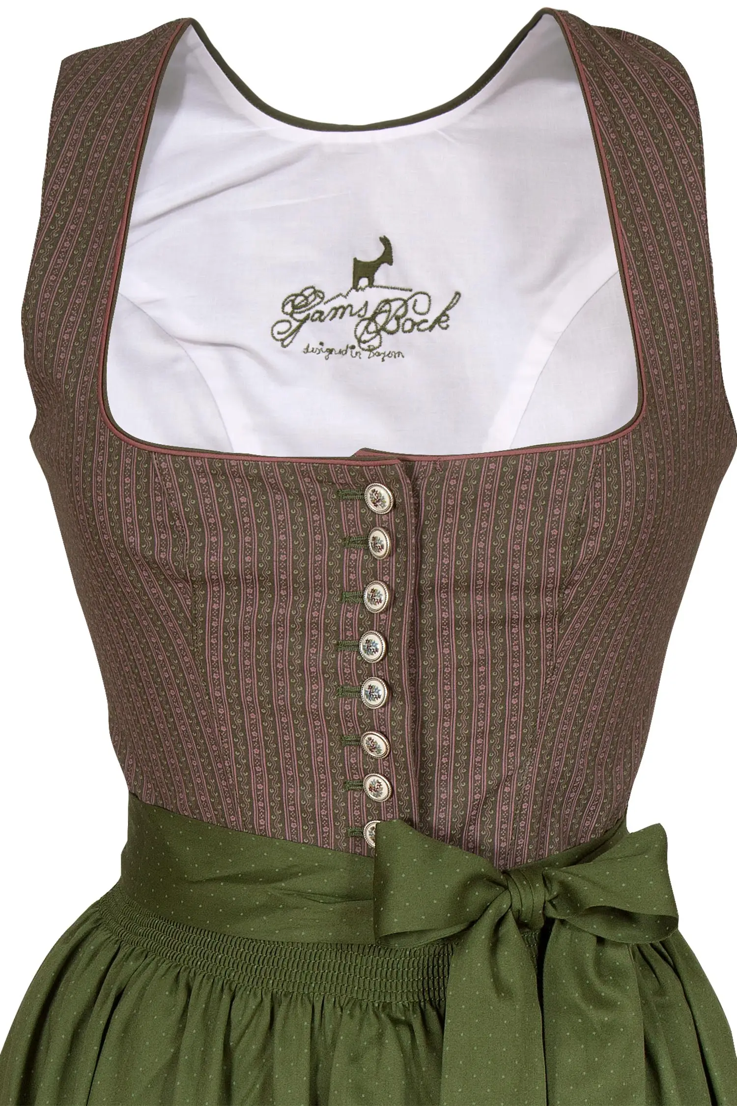 Midi Dirndl Ramona in oliv und mattem beere Mieder
