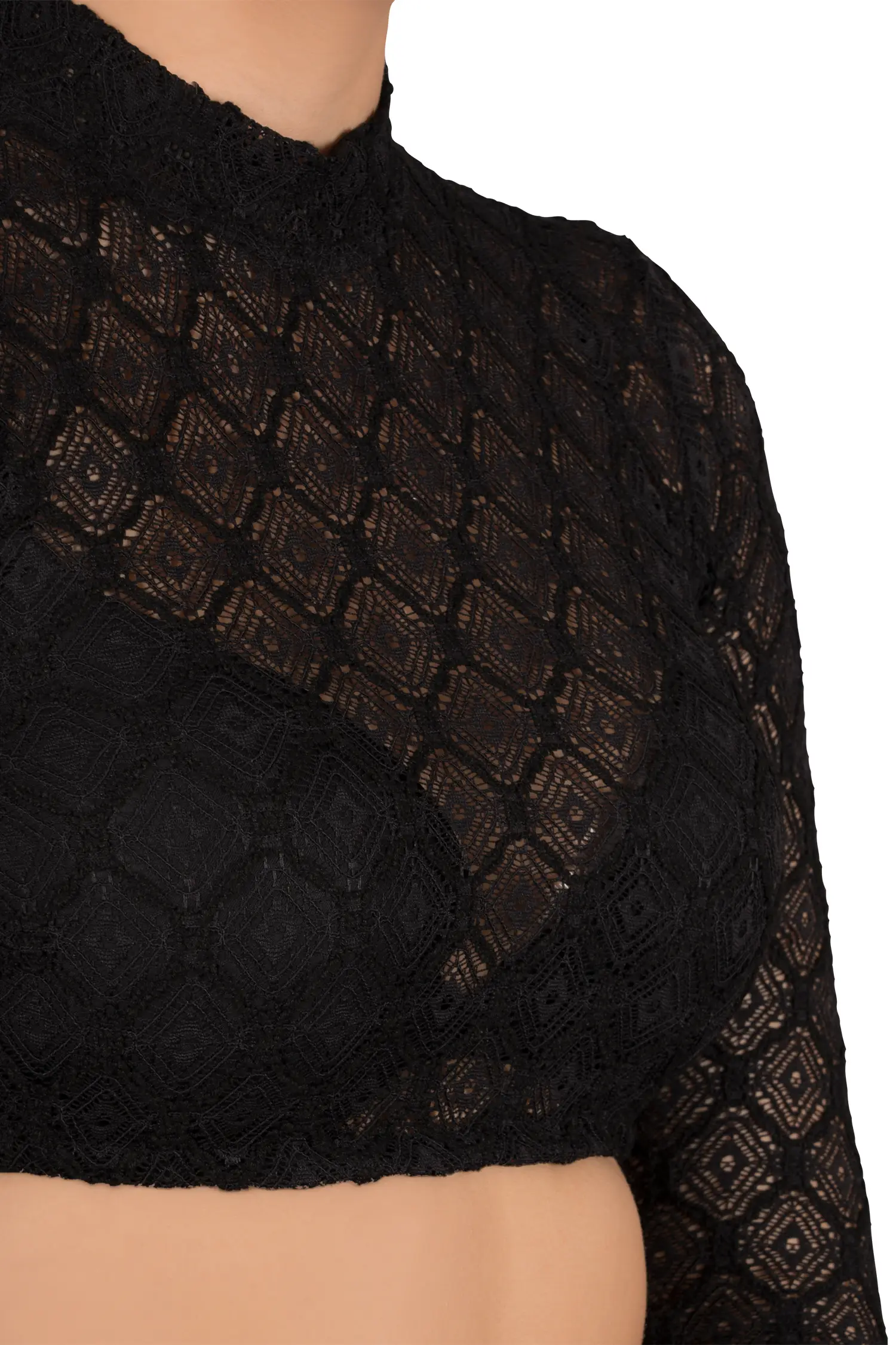 2577-0084-sw5-23-08-1802080 Hochgeschlossene Stretch-Dirndlbluse in schwarz - Detail Ausschnitt