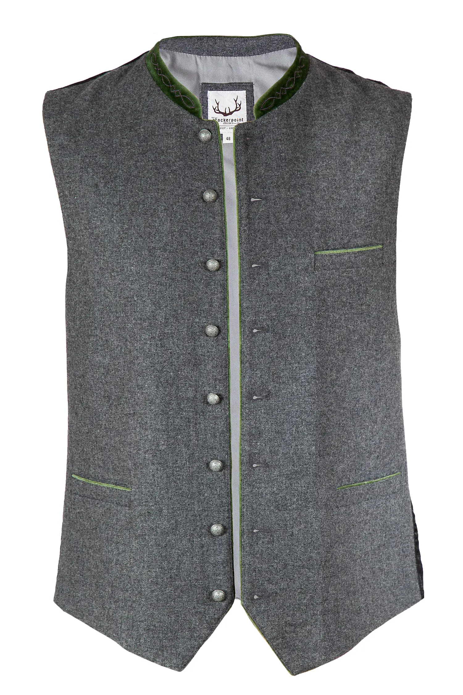 Trachtenweste Fabricio aus Loden in anthrazit und grünem Detail