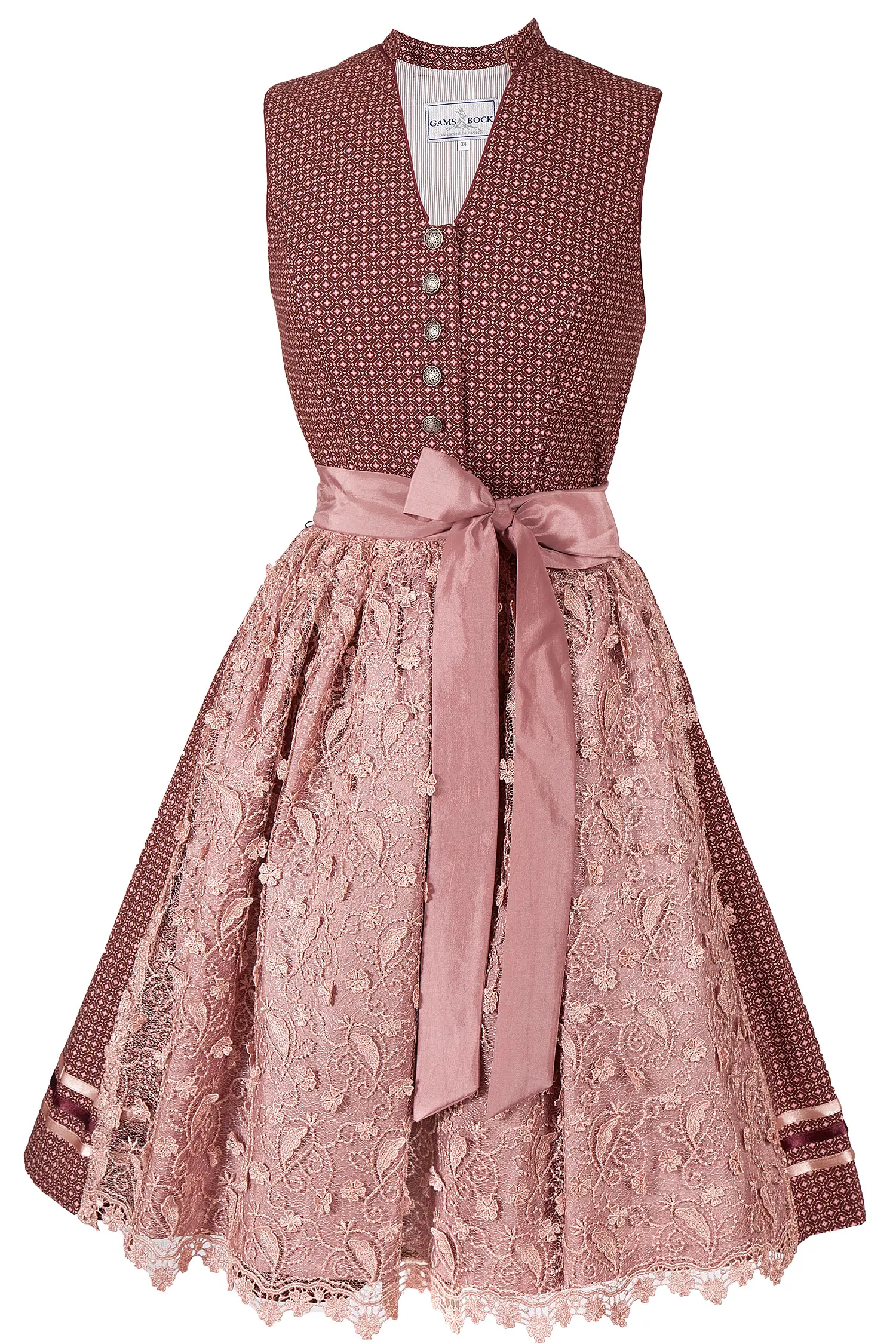 Gamsbock Dirndl in bordeaux und rot