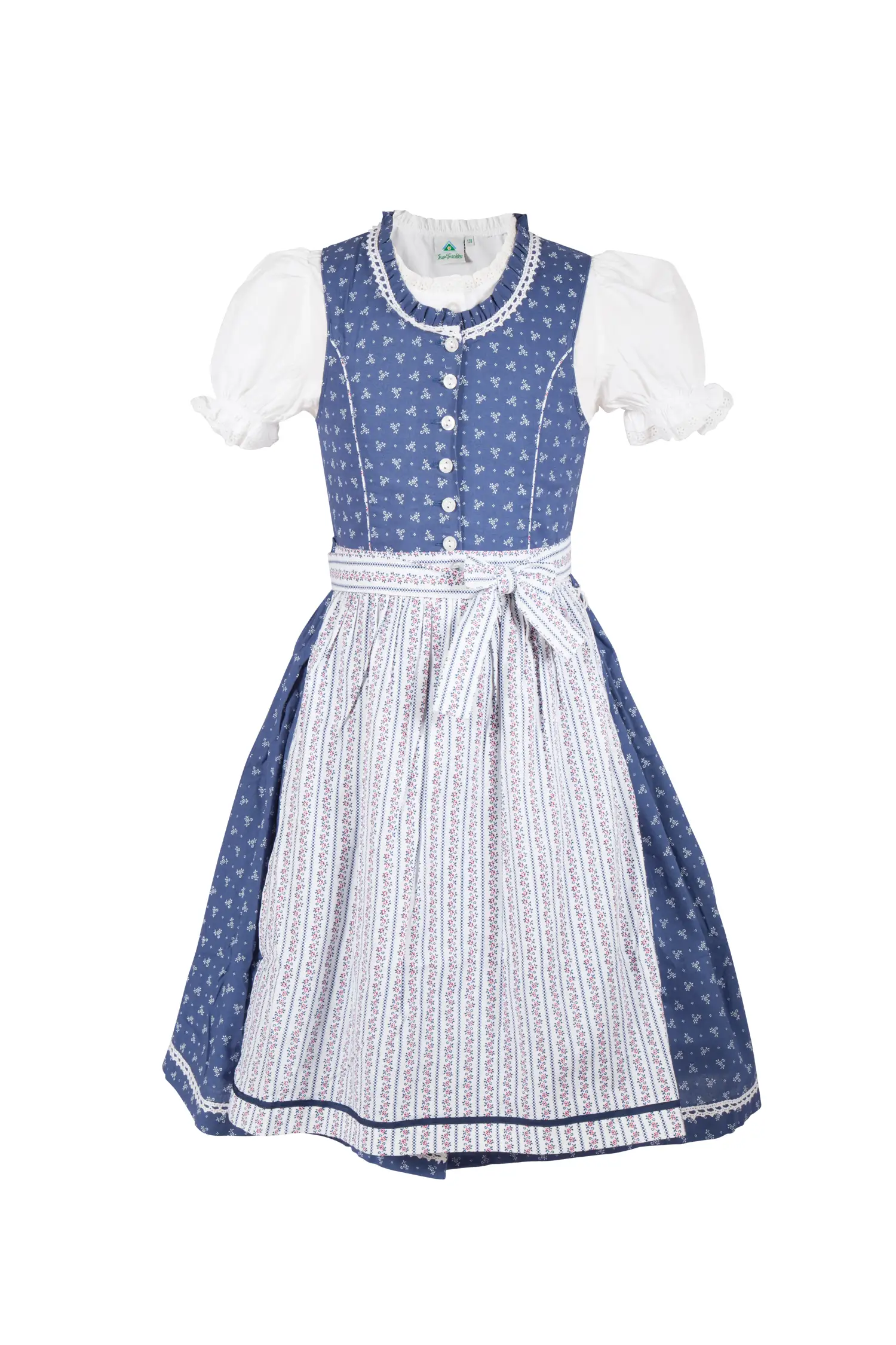 4753-1409-BL523-05-b6639 Kinderdirndl in blau mit Bluse und Schürze